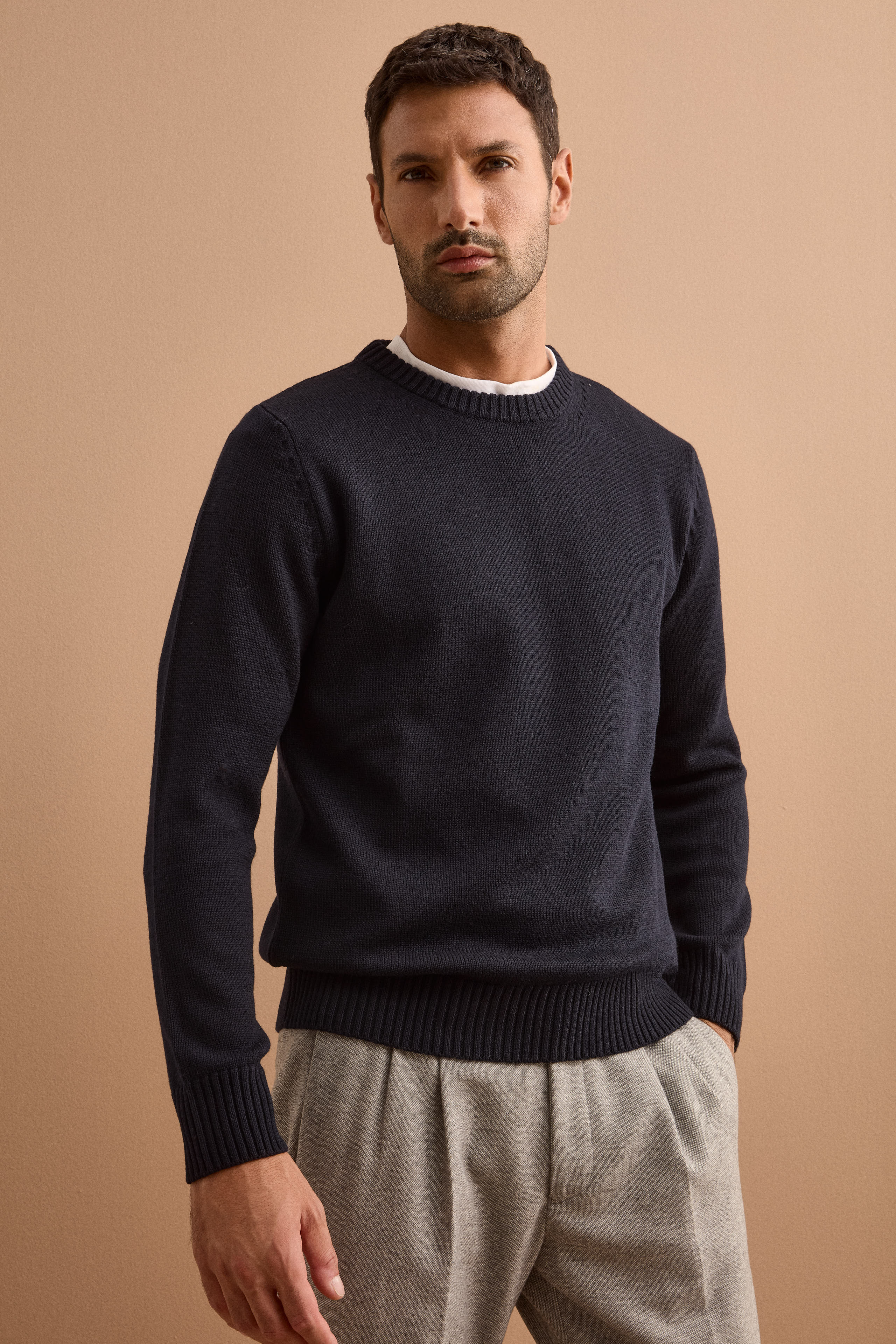 Pullover Girocollo in Pura Lana Merino - BLU