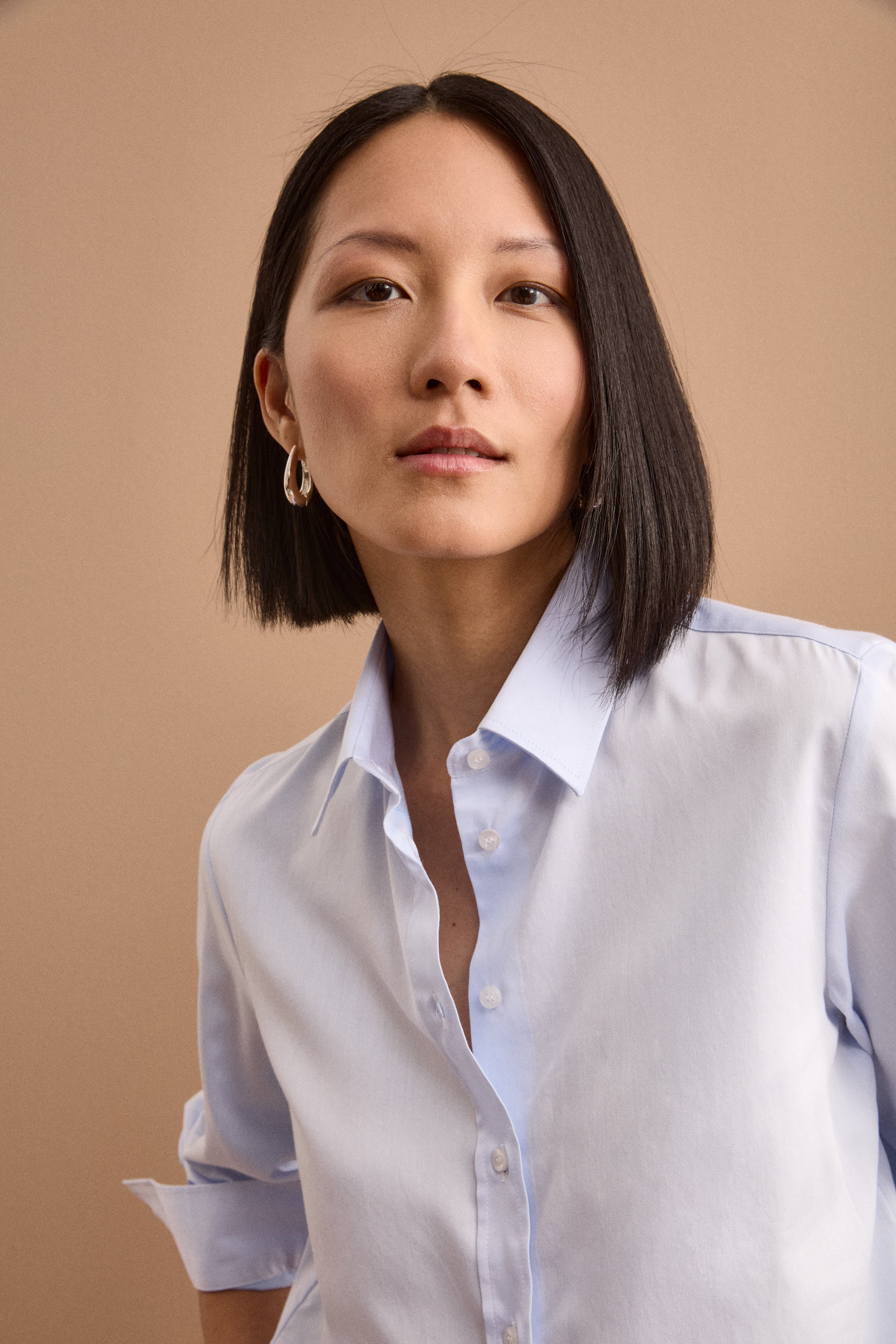 Camicia Over con Pinces in Cotone - AZZURRO