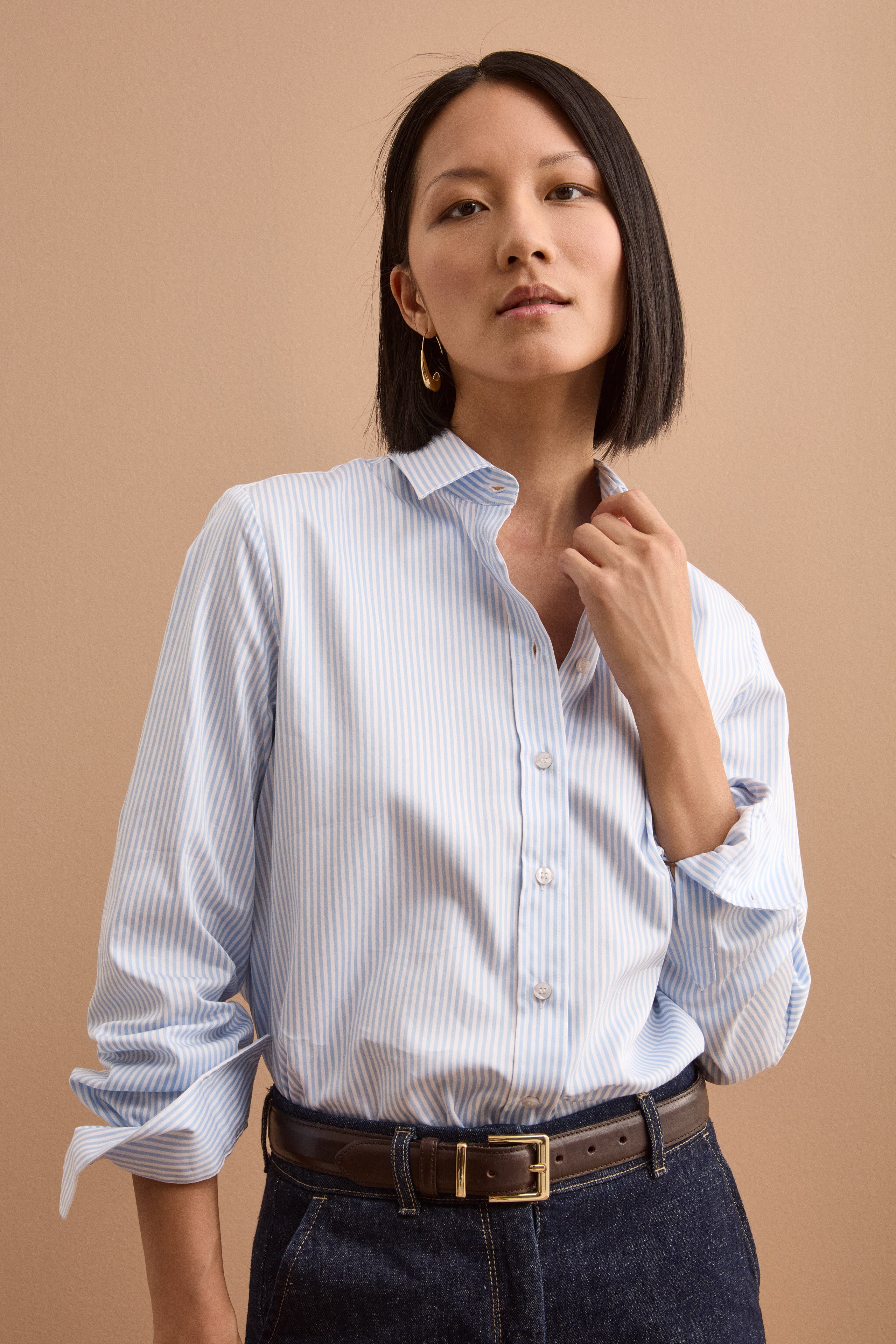 Camicia Boxy Manica Lunga in Cotone - AZZURRO RIGATO