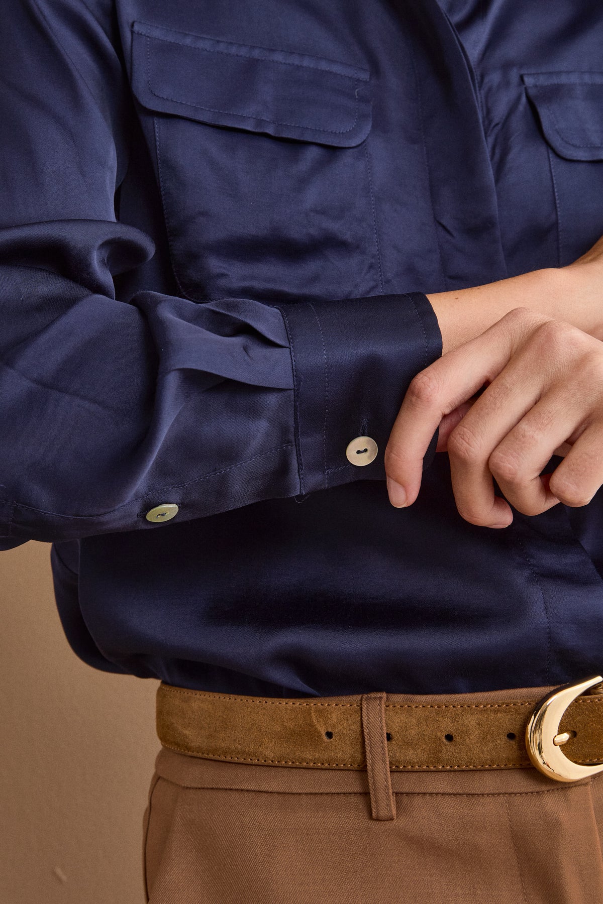 Camicia Over in Raso con Tasche - BLU