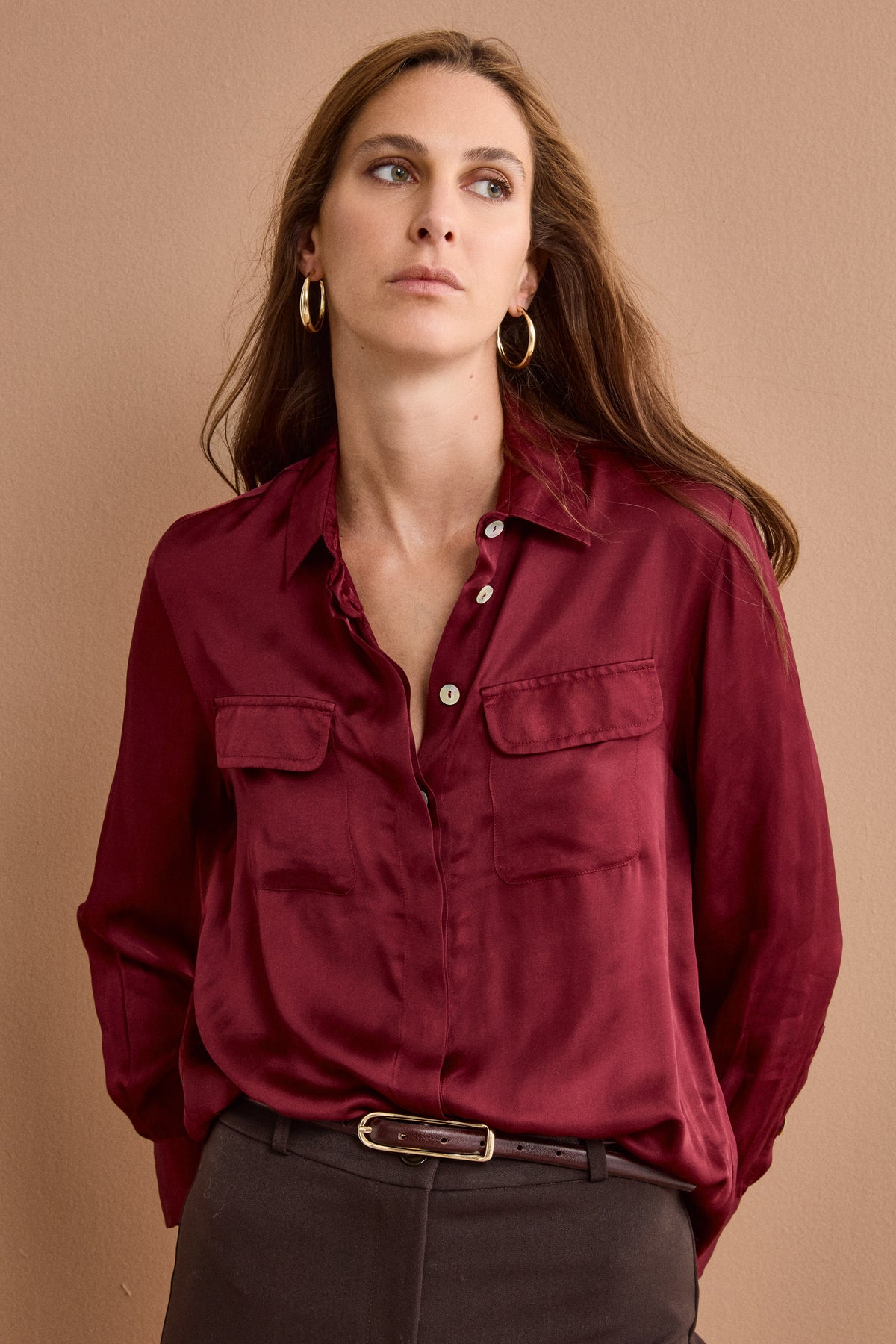 Camicia Over in Raso con Tasche - BORDEAUX