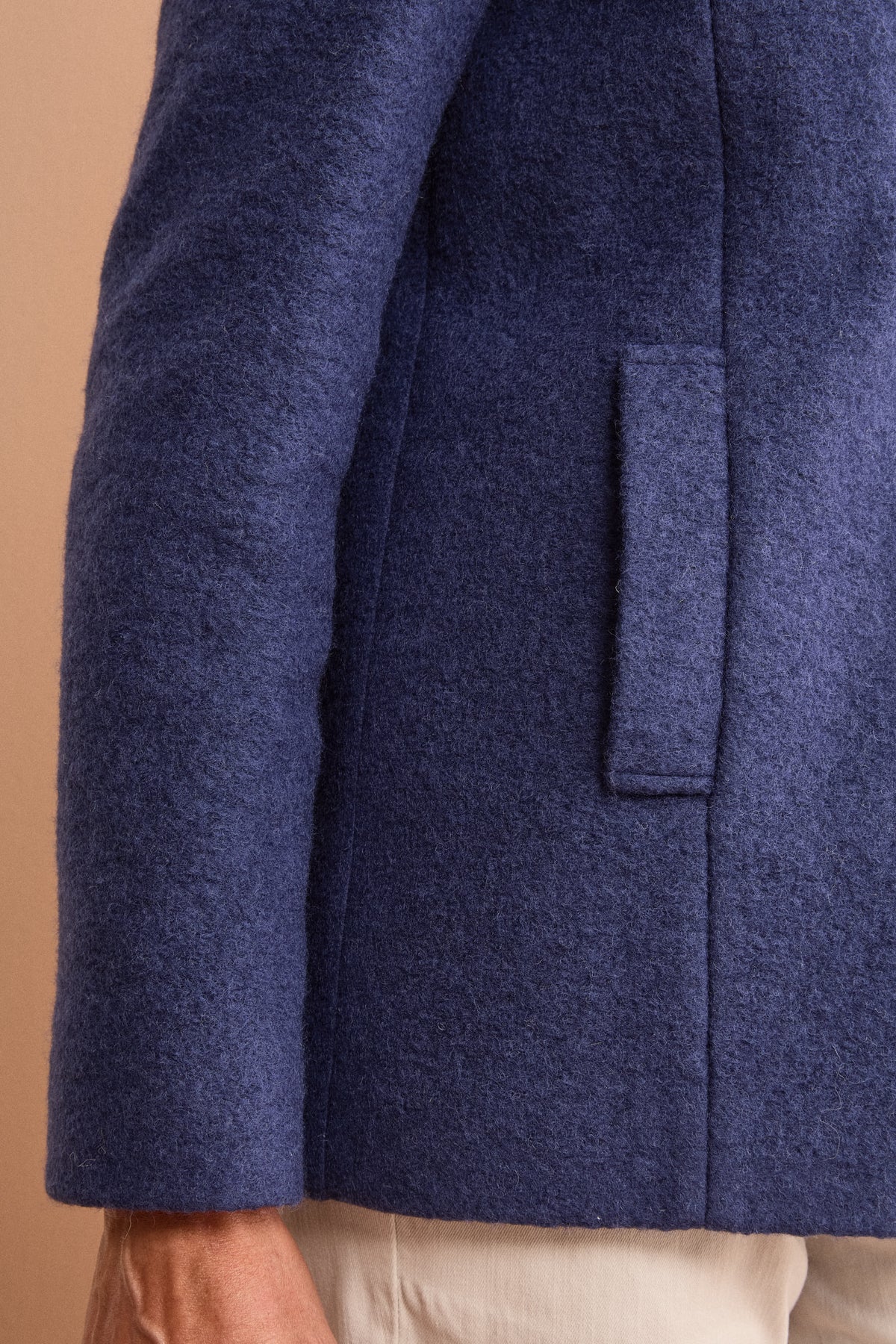 Cappotto Corto con Cappuccio in Misto Lana Cotta - BLU