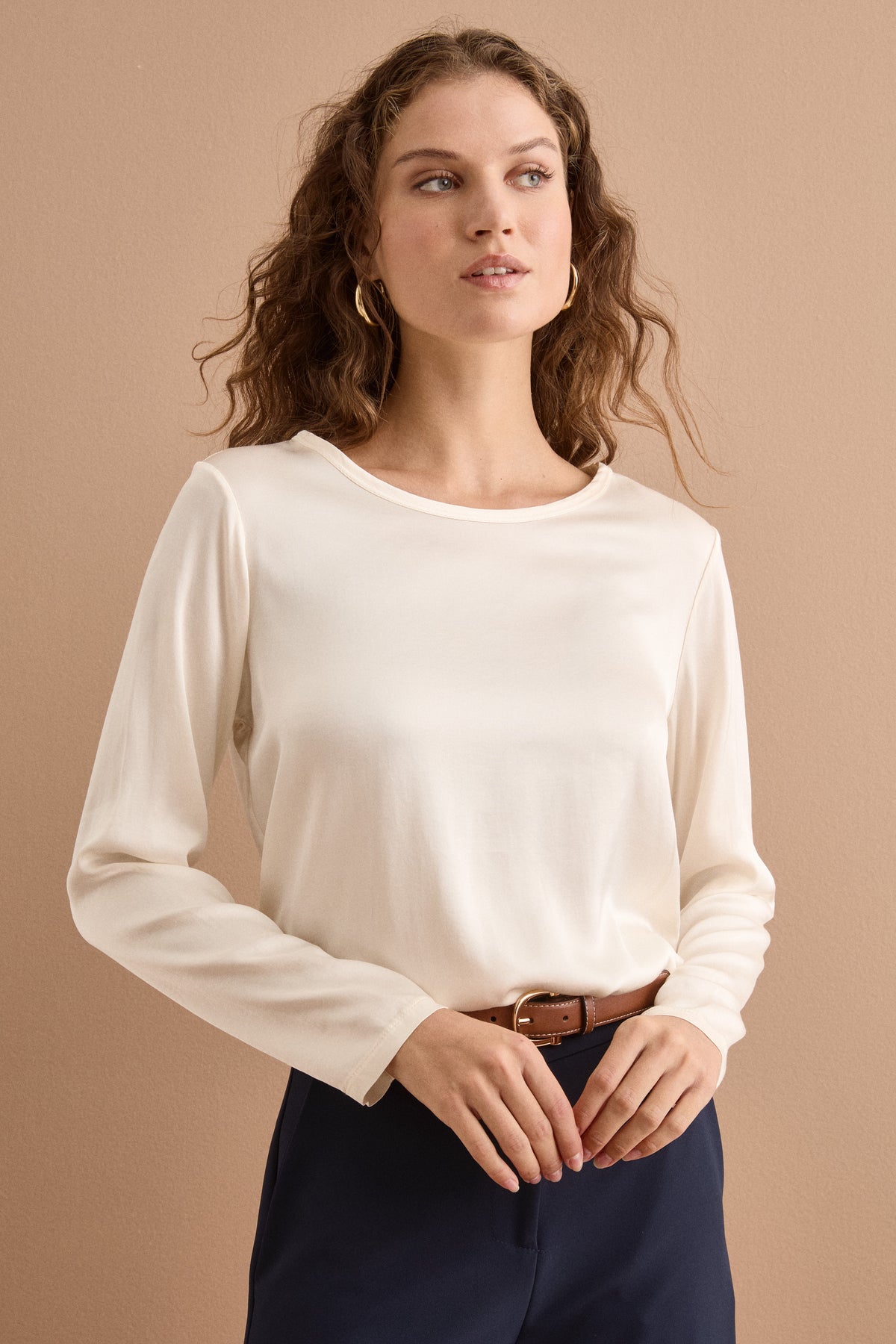 Blusa Over in Raso con Manica Lunga - AVORIO