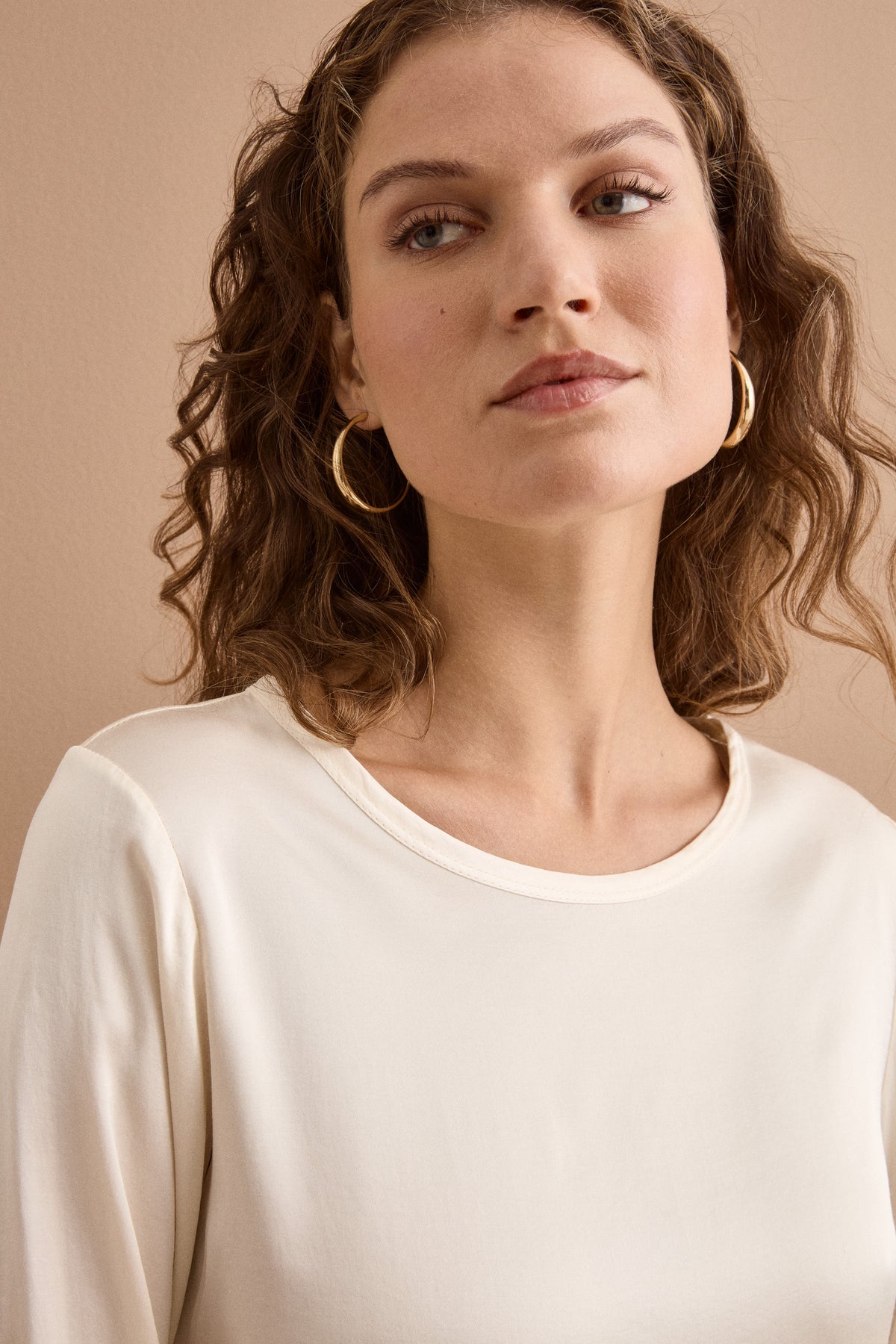 Blusa Over in Raso con Manica Lunga - AVORIO