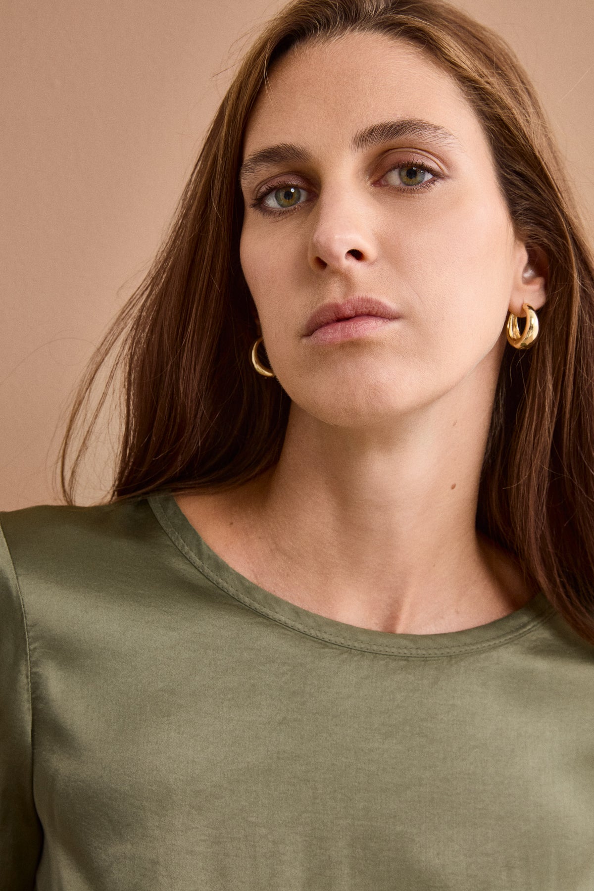 Blusa Over in Raso con Manica Lunga - VERDE MILITARE
