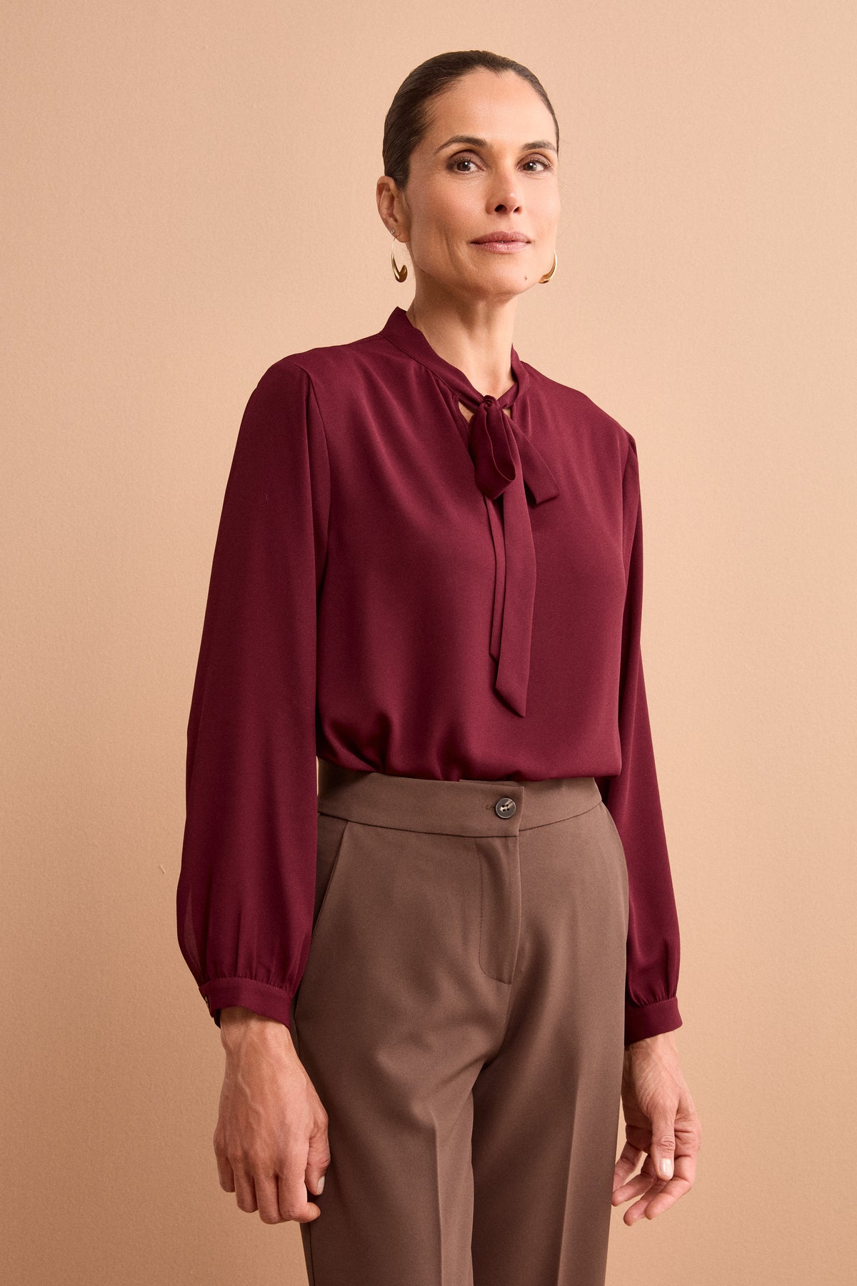 Blusa con Fiocco in Doppia Georgette - BORDEAUX