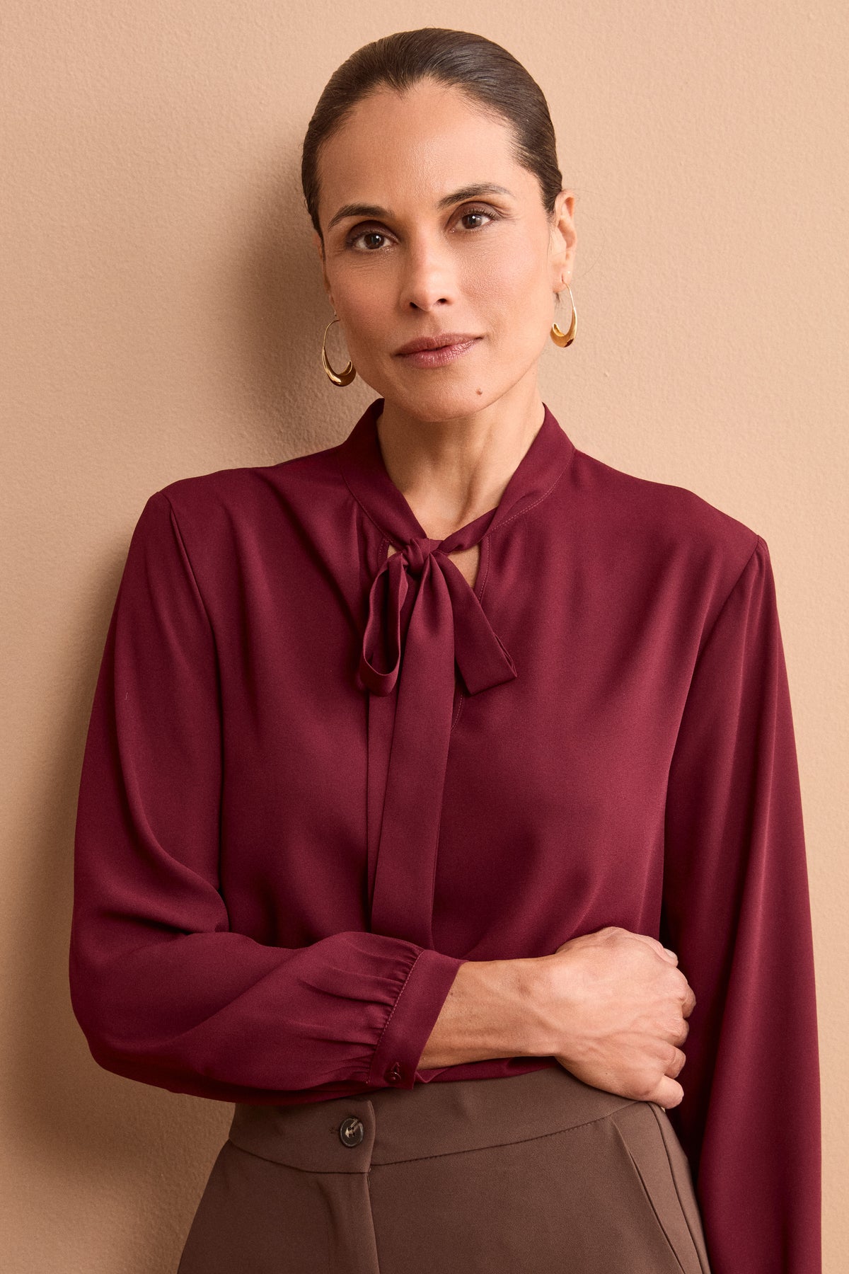 Blusa con Fiocco in Doppia Georgette - BORDEAUX