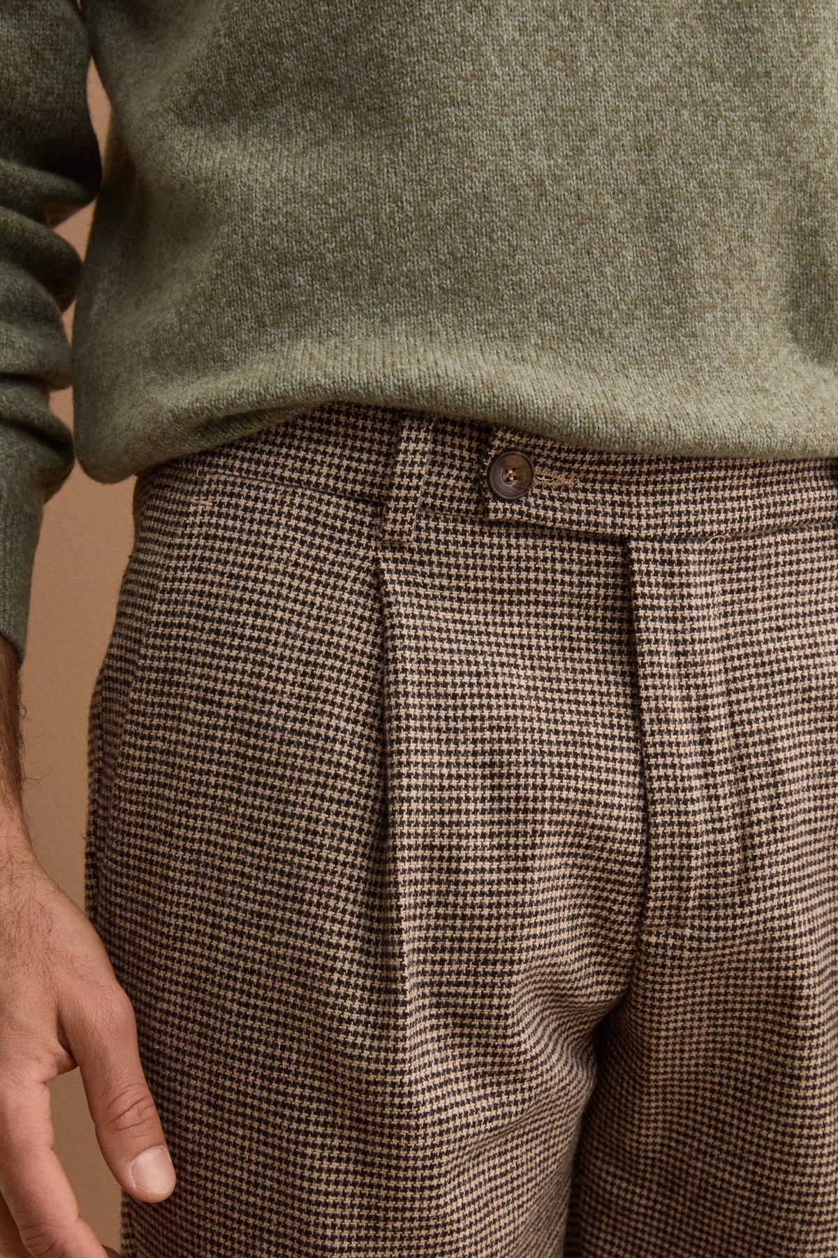 Pantalone Slim Fit Pied de Poule in Misto Lana - P/POULE BEIGE