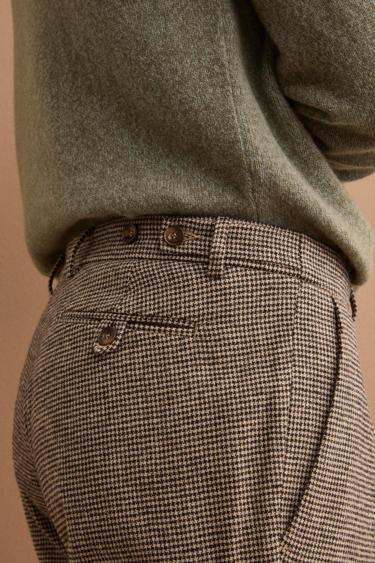 Pantalone Slim Fit Pied de Poule in Misto Lana - P/POULE BEIGE