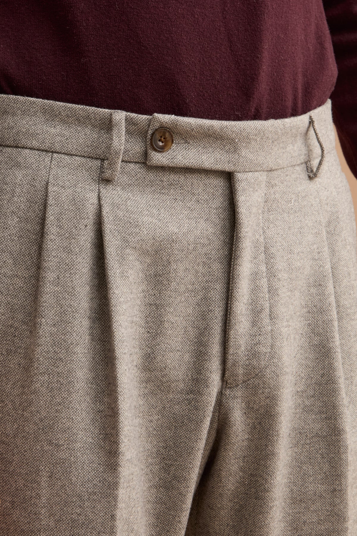 Pantalone Tweed in Lana con Pinces e Risvolto - GRIGIO CHIARO