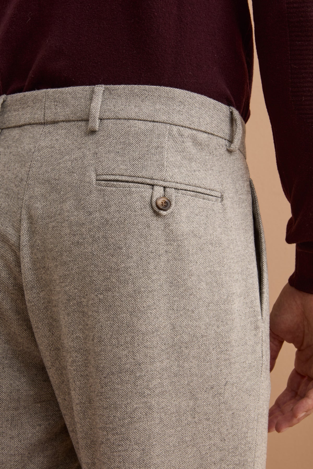 Pantalone Tweed in Lana con Pinces e Risvolto - GRIGIO CHIARO
