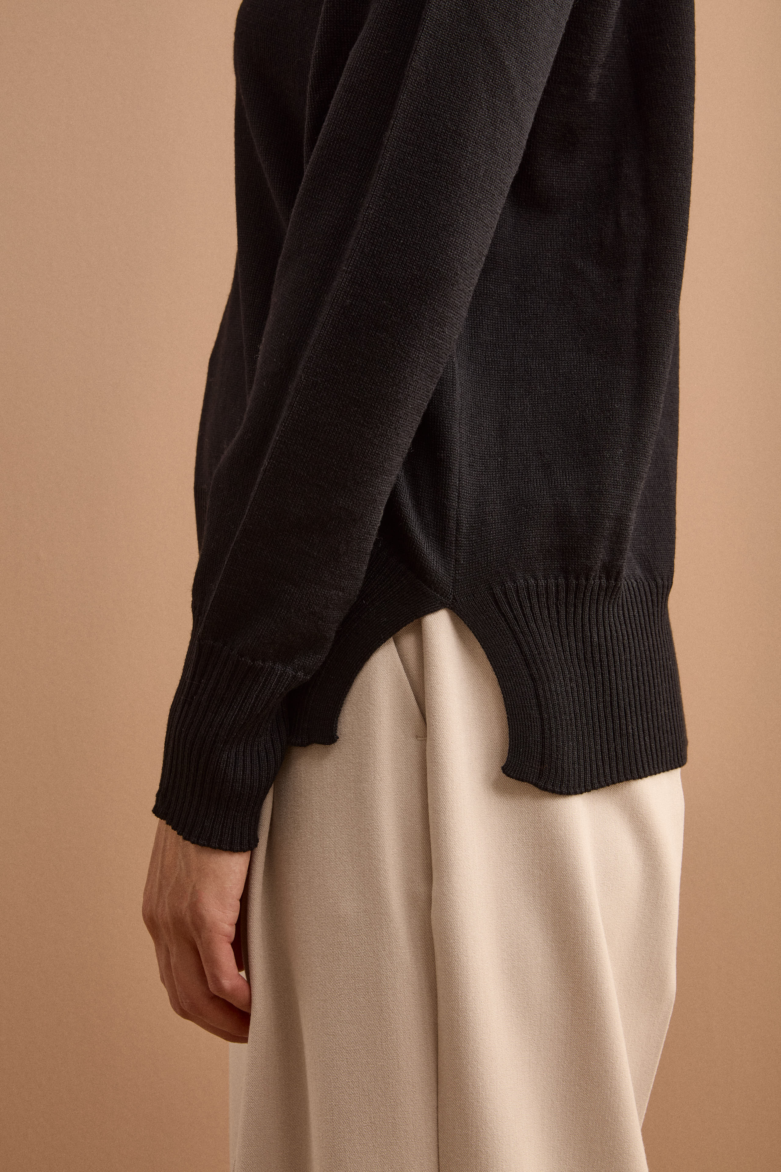 Polo Serafino Manica Lunga in Lana Merino - NERO