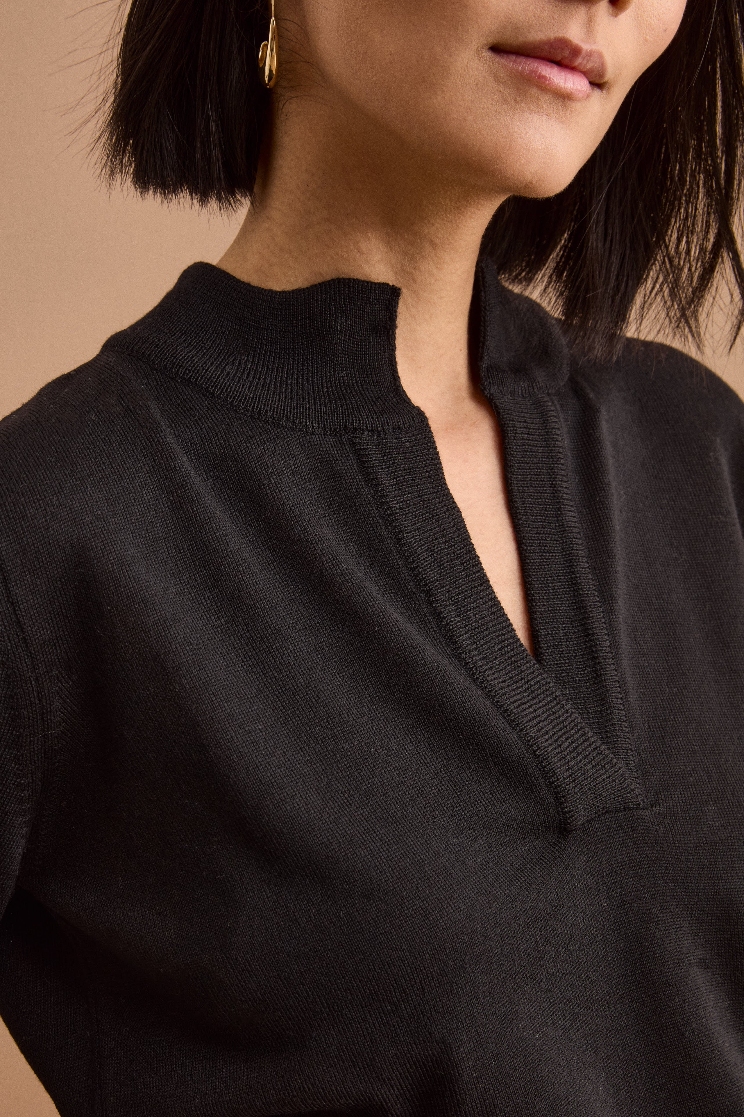 Polo Serafino Manica Lunga in Lana Merino - NERO