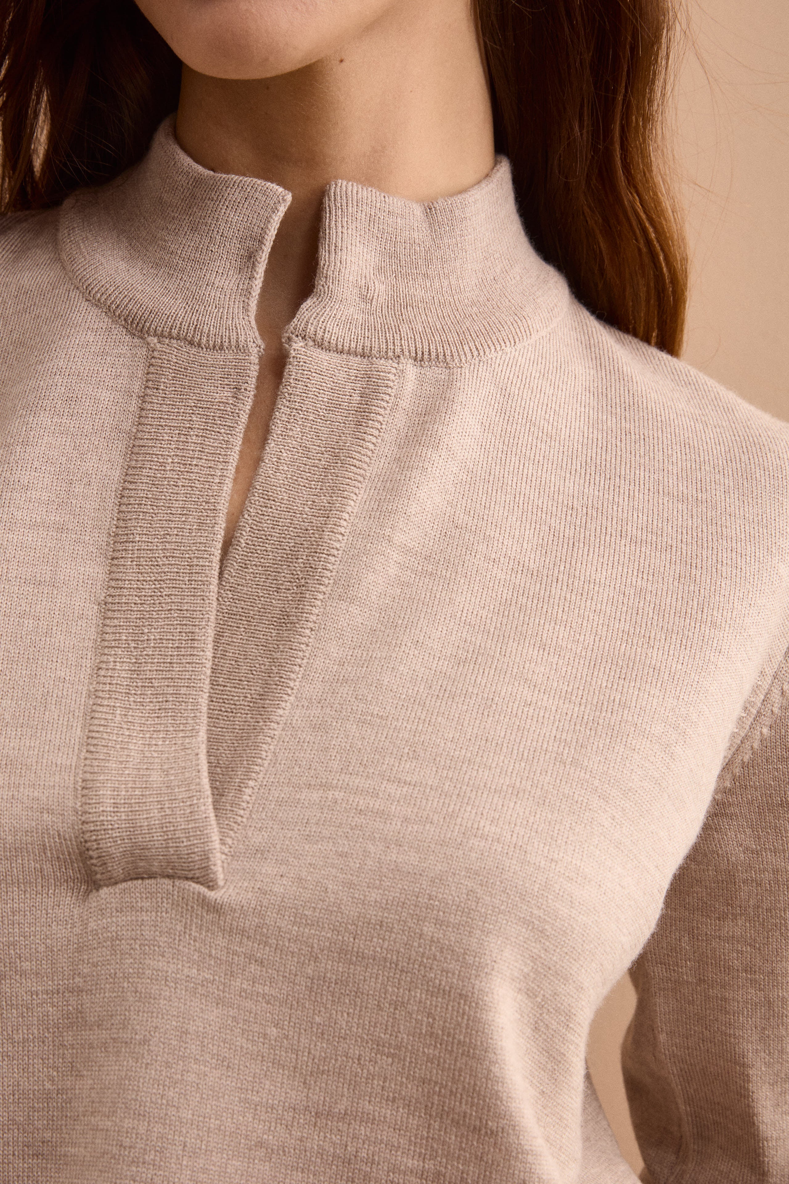 Polo Serafino Manica Lunga in Lana Merino - BEIGE