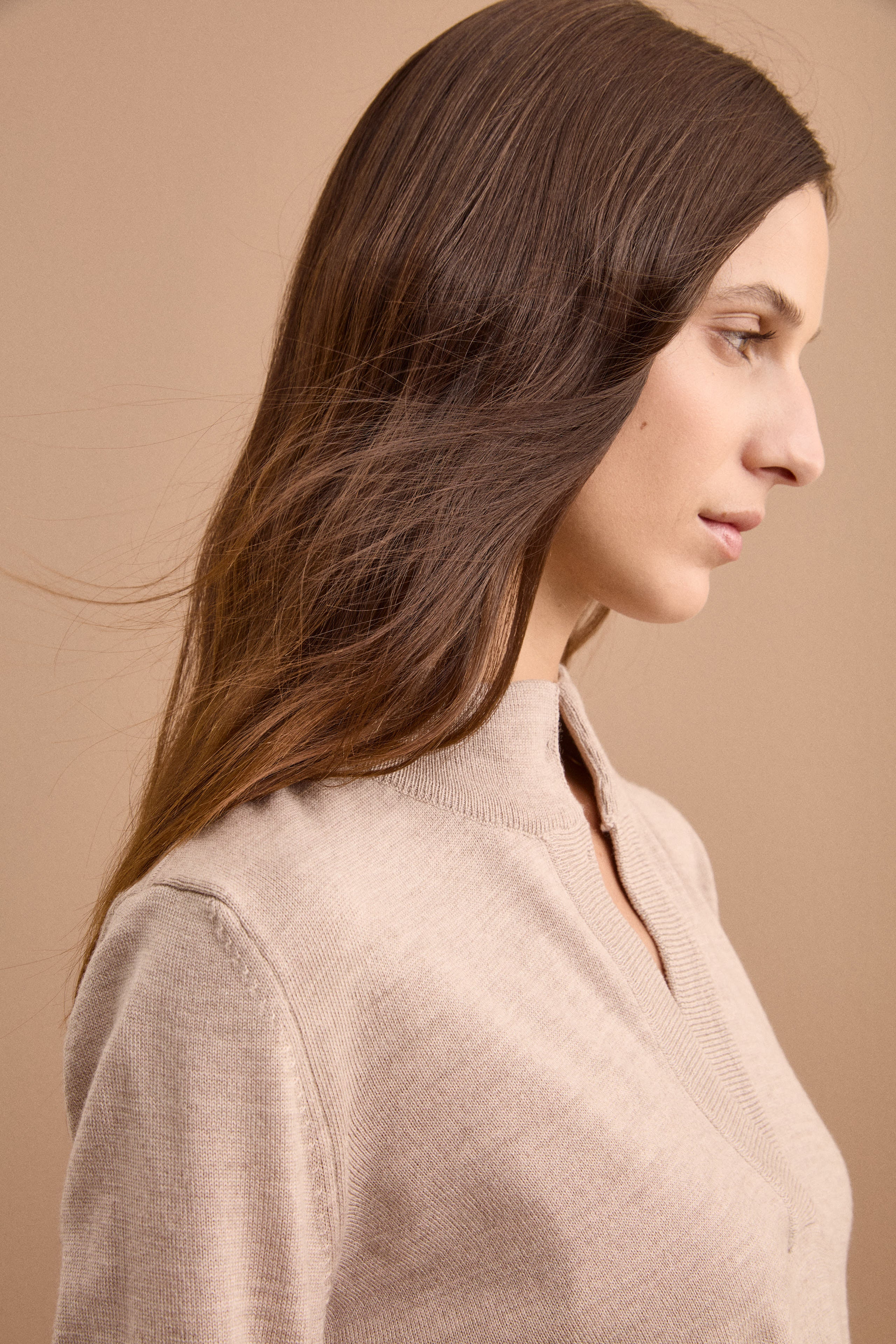 Polo Serafino Manica Lunga in Lana Merino - BEIGE