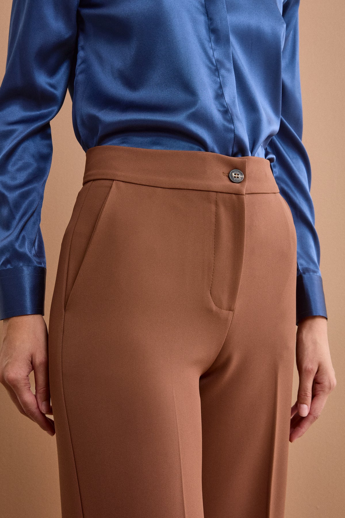 Pantalone a Gamba Larga in Tessuto Crêpe - BRUCIATO