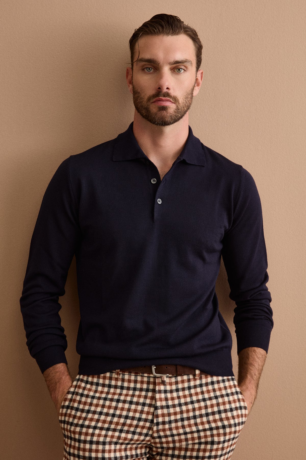 Polo Manica Lunga in Lana Merino - BLU