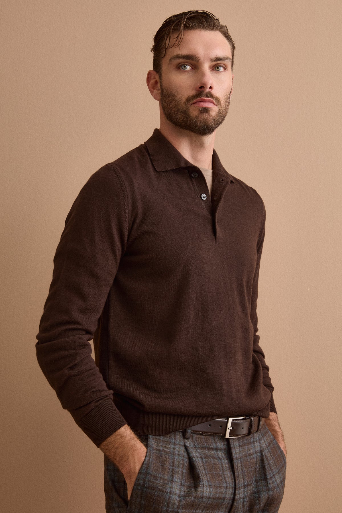 Polo Manica Lunga in Lana Merino - CUOIO