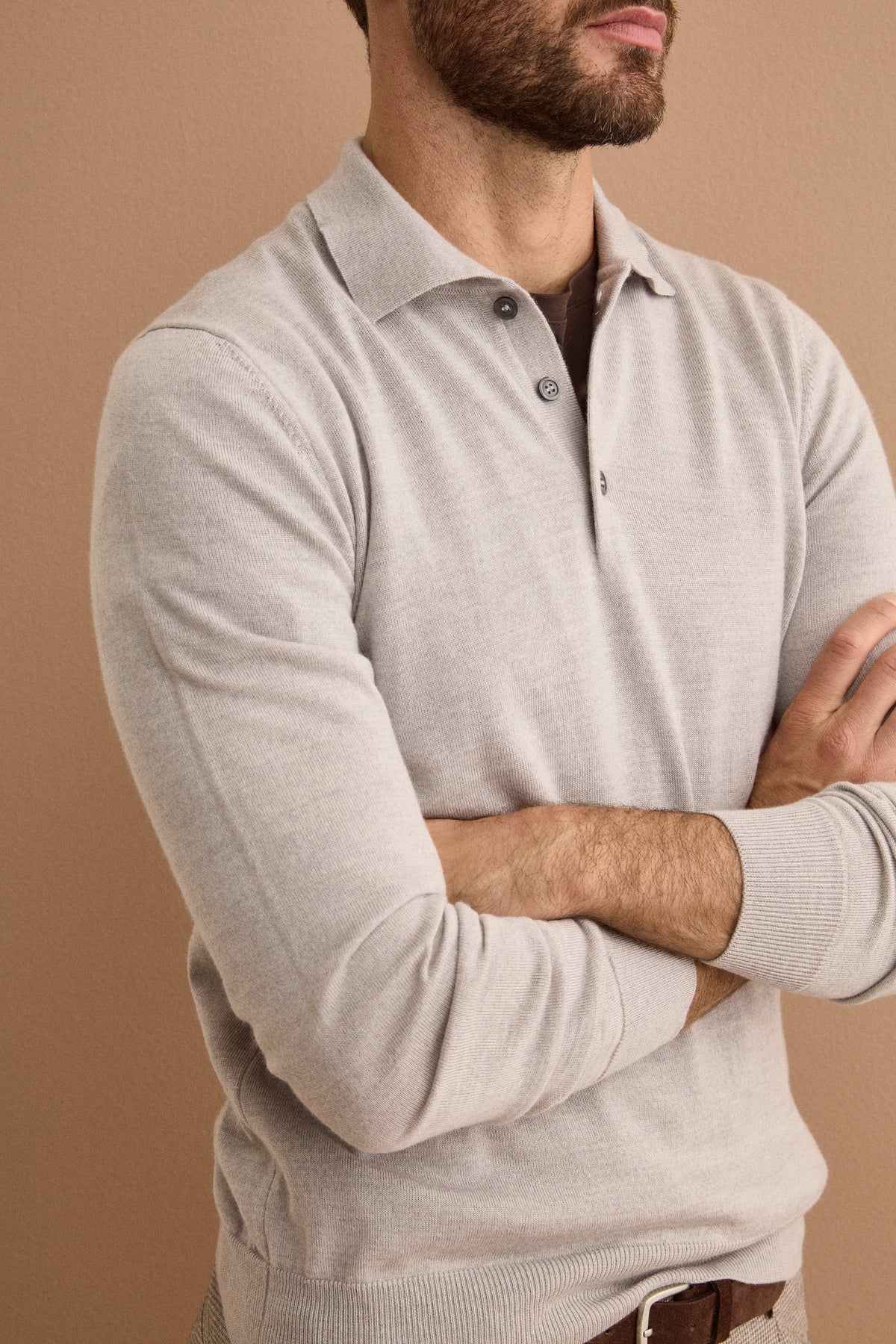 Polo Manica Lunga in Lana Merino - GRIGIO CHIARO