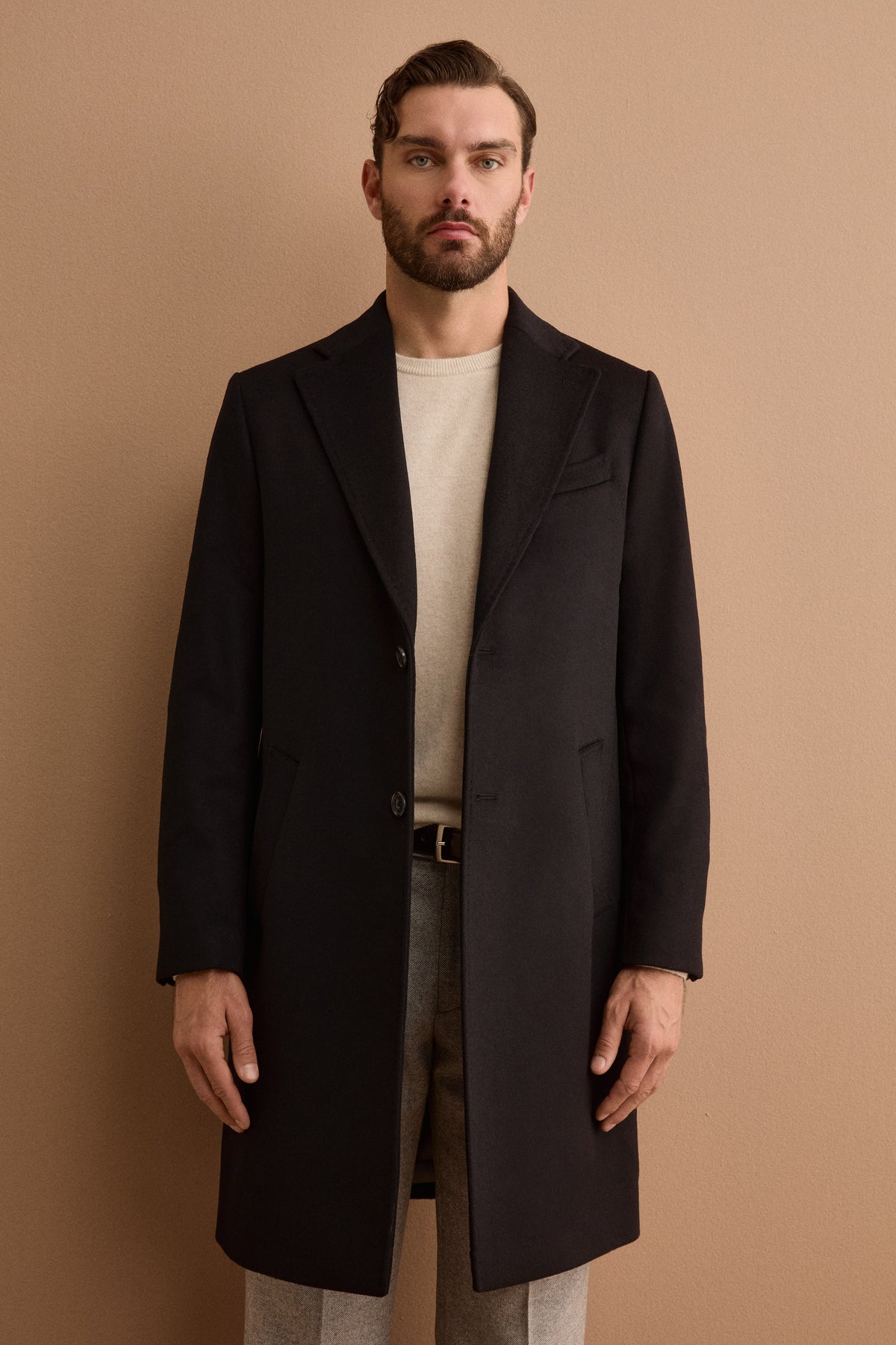 Cappotto Midi Monopetto in Lana e Cashmere - NERO