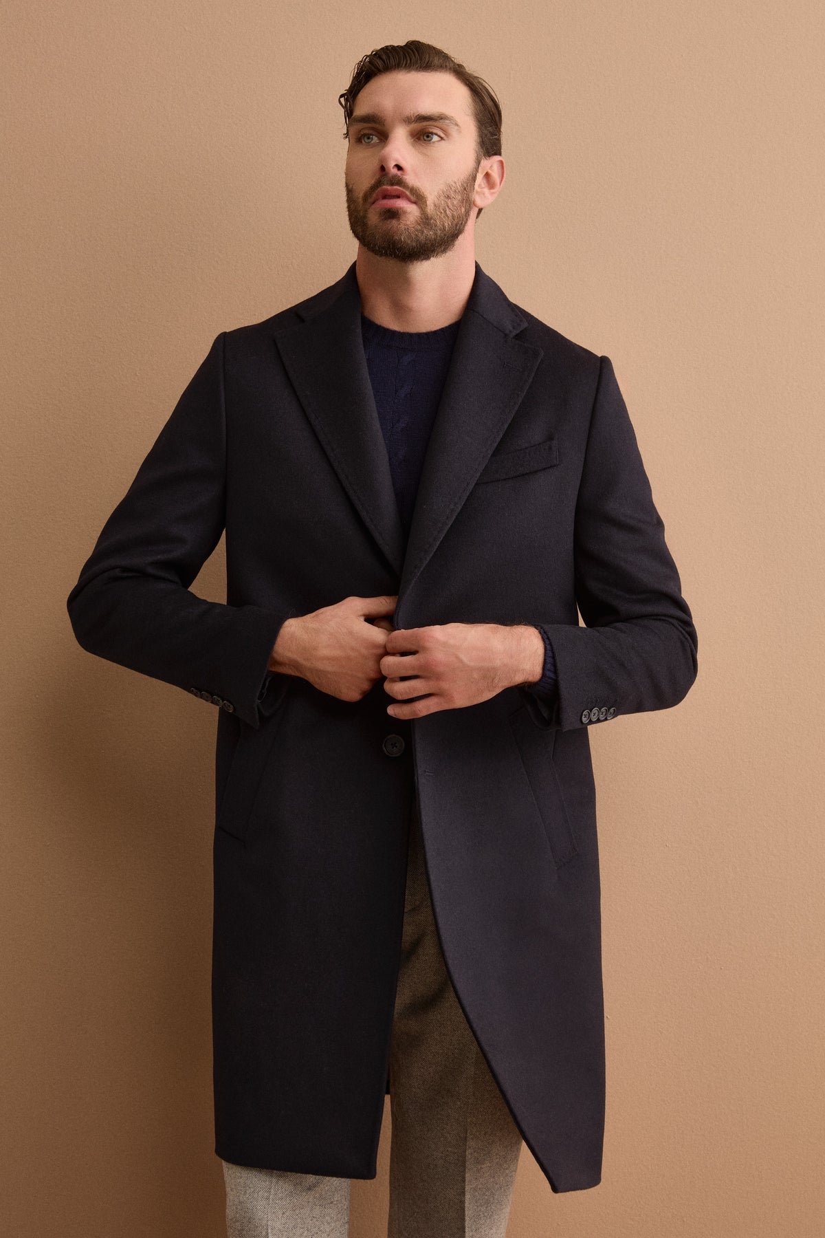 Cappotto Midi Monopetto in Lana e Cashmere - BLU