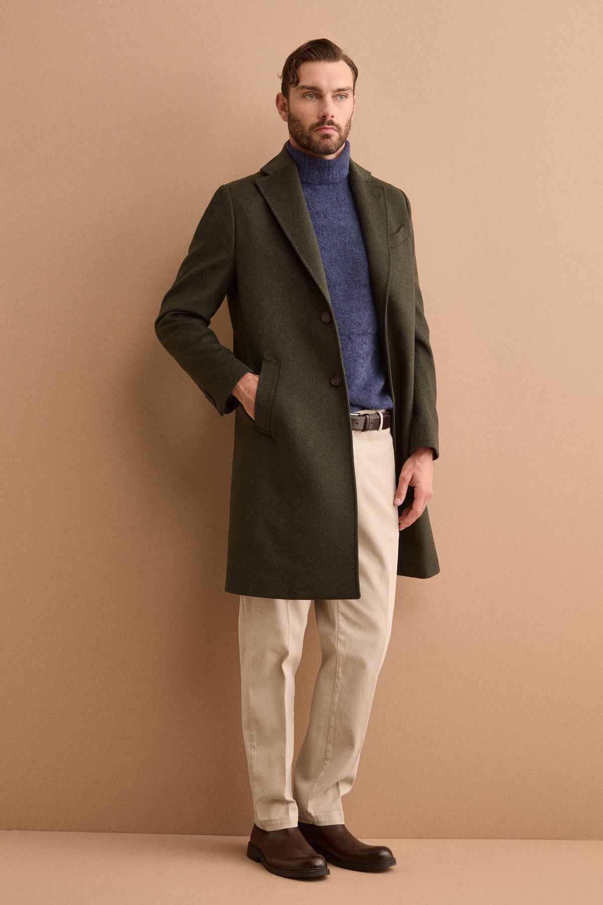 Cappotto Midi Monopetto in Lana e Cashmere - VERDE