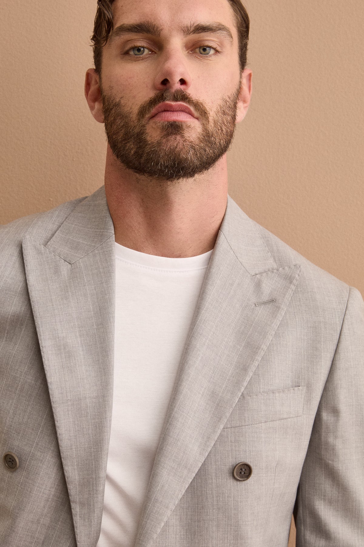Abito Doppiopetto Slim Fit in Lana Vergine Nobility 150's - GRIGIO CHIARO RIGATO