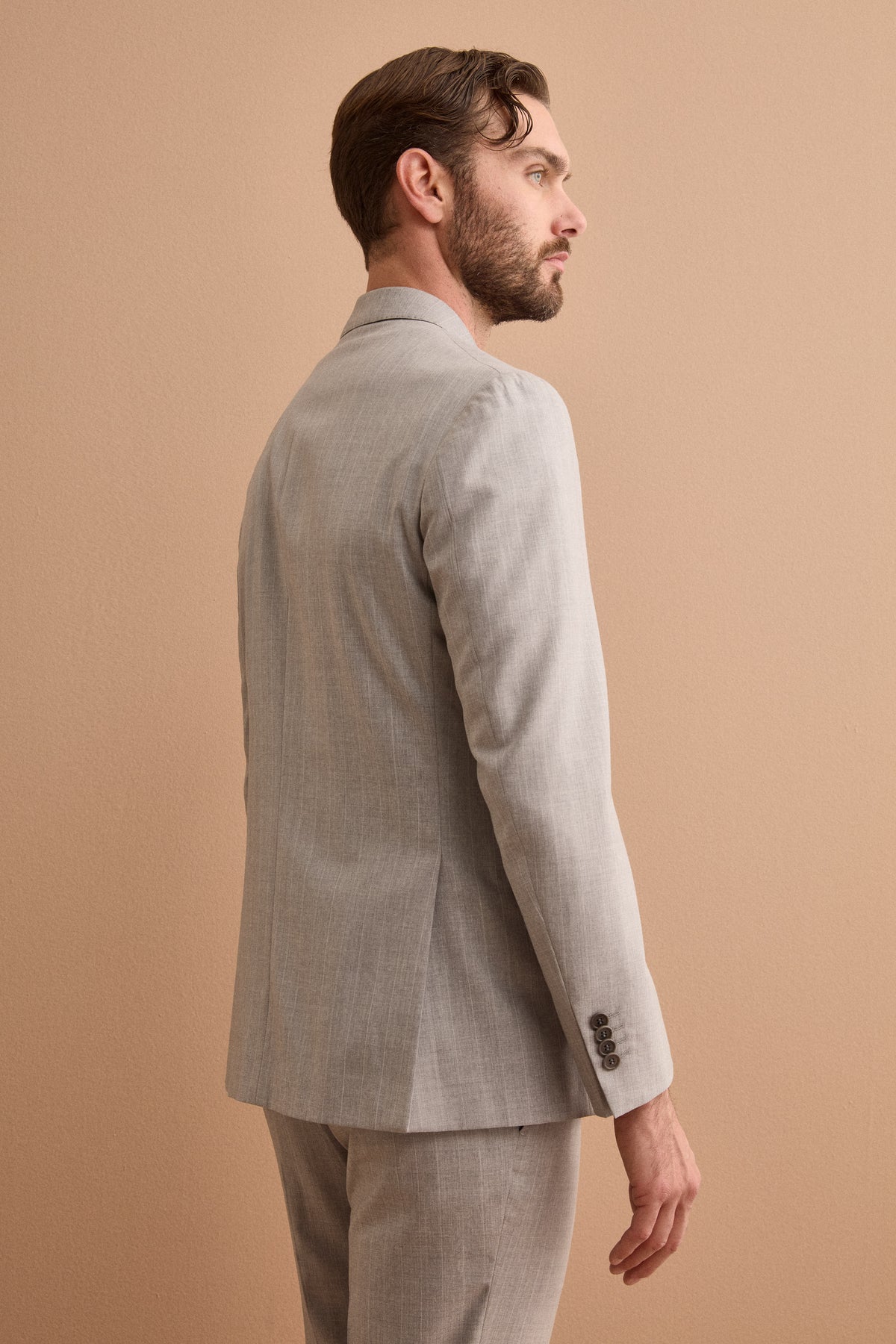 Abito Doppiopetto Slim Fit in Lana Vergine Nobility 150's - GRIGIO CHIARO RIGATO