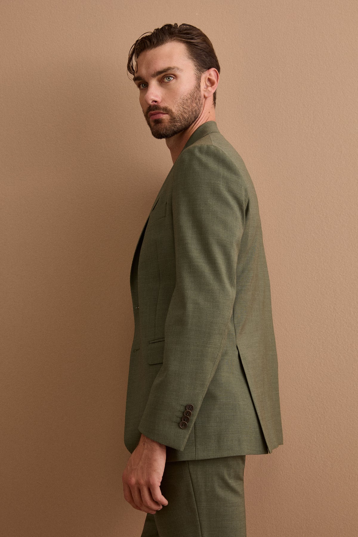 Abito Colorato Monopetto in Lana Vergine Slim Fit - VERDE