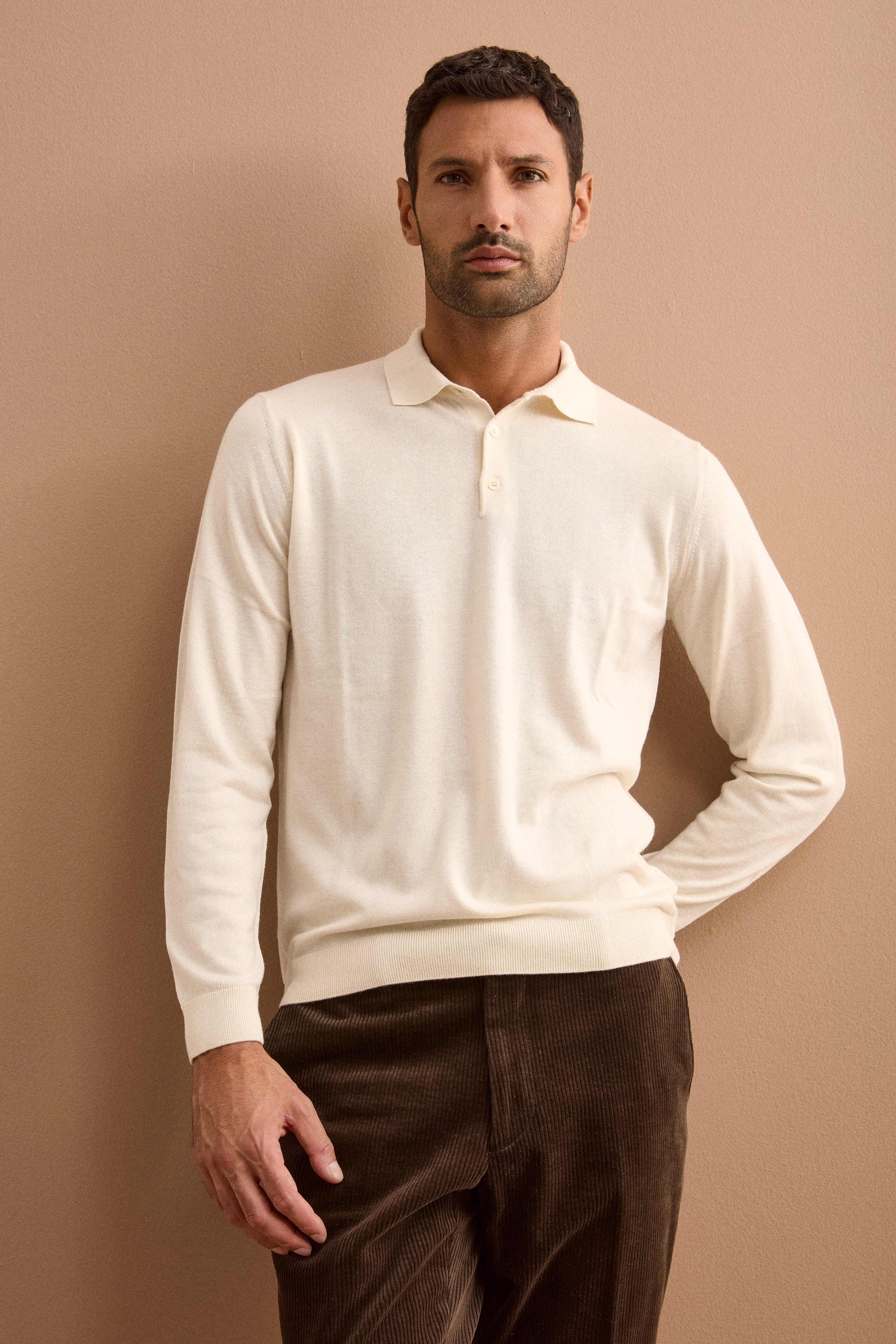 Polo con Bottoni in Seta e Cashmere - AVORIO