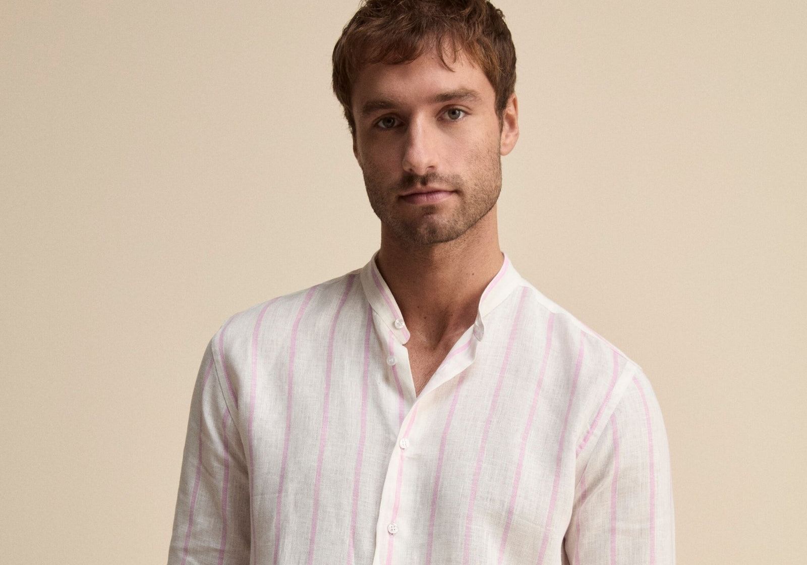 Camicia coreana in lino a righe