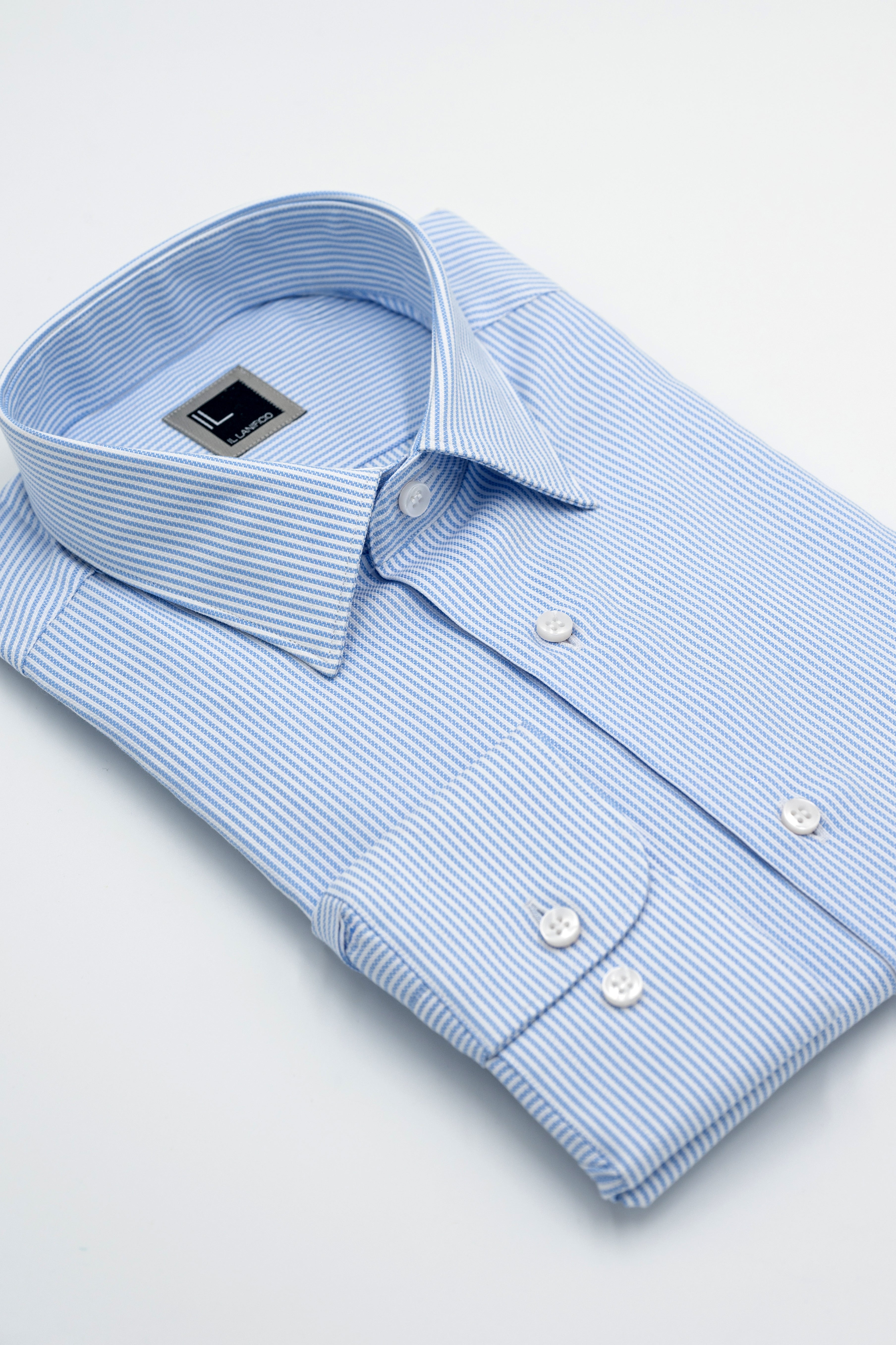 Camicia Fantasia con Collo Classico Regular Fit in Cotone - AZZURRO RIGATO