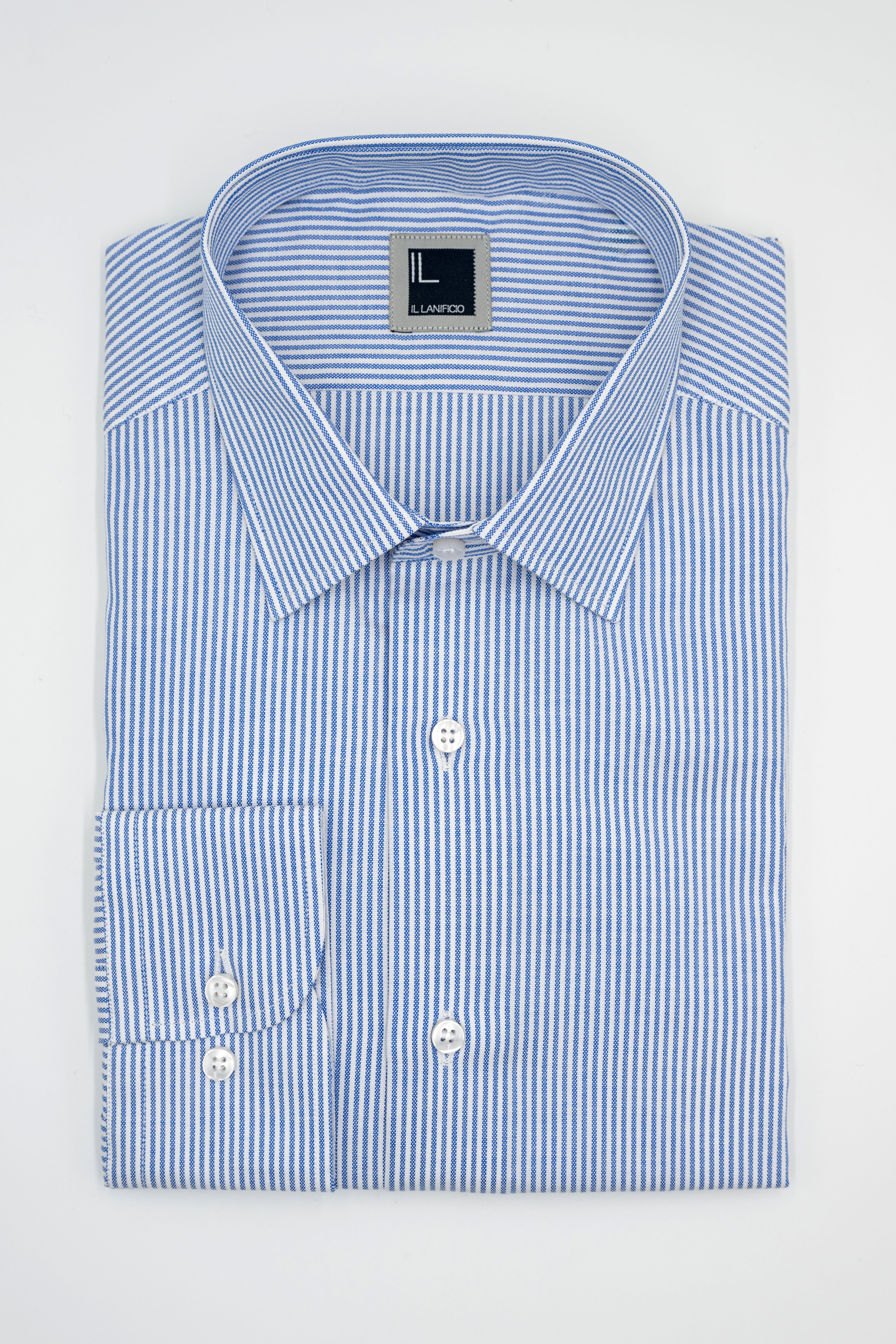 Camicia Slim Fit in Cotone con Collo Classico - AZZURRO RIGATO