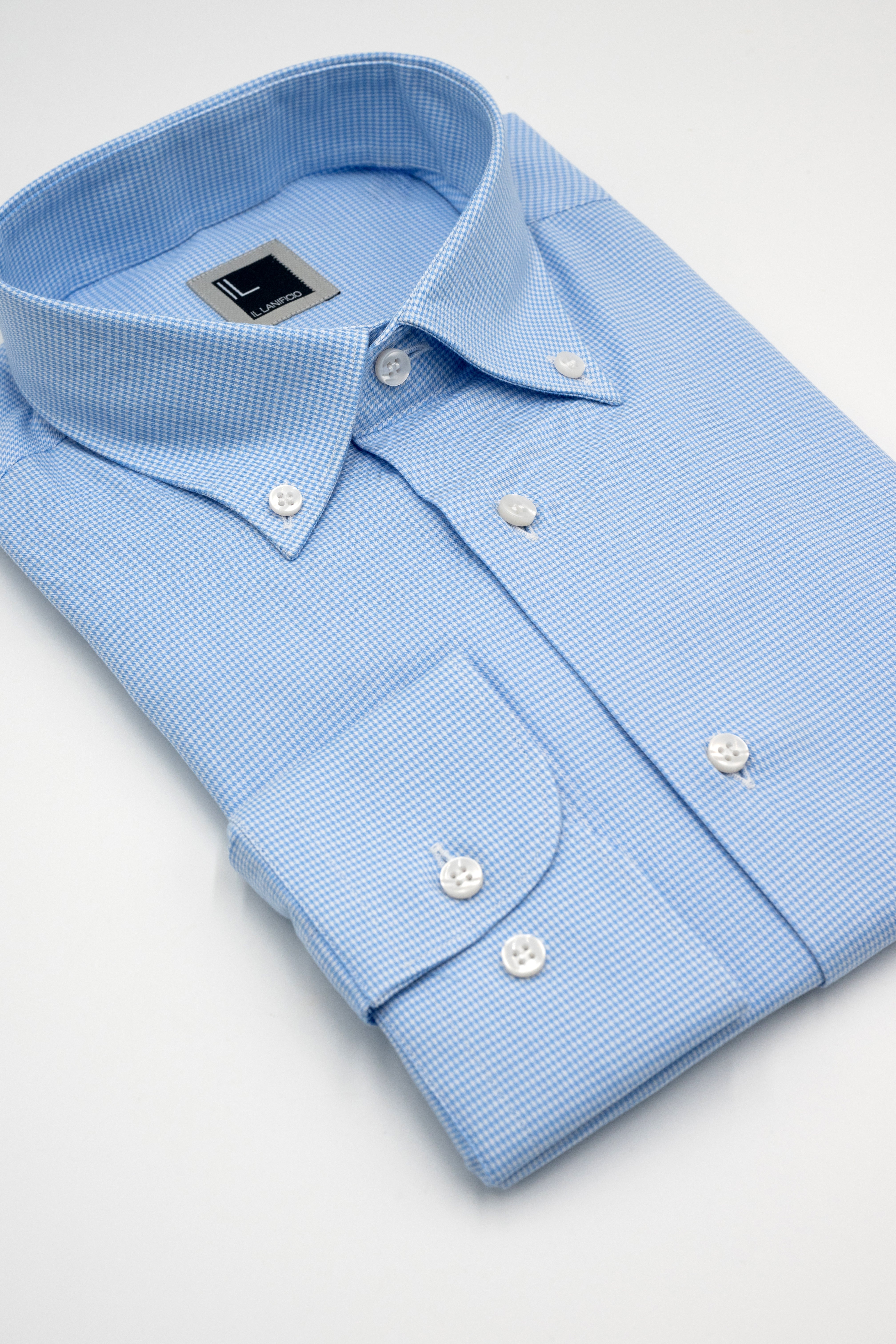 Camicia Fantasia Button Down in Cotone - AZZURRO QUADRI