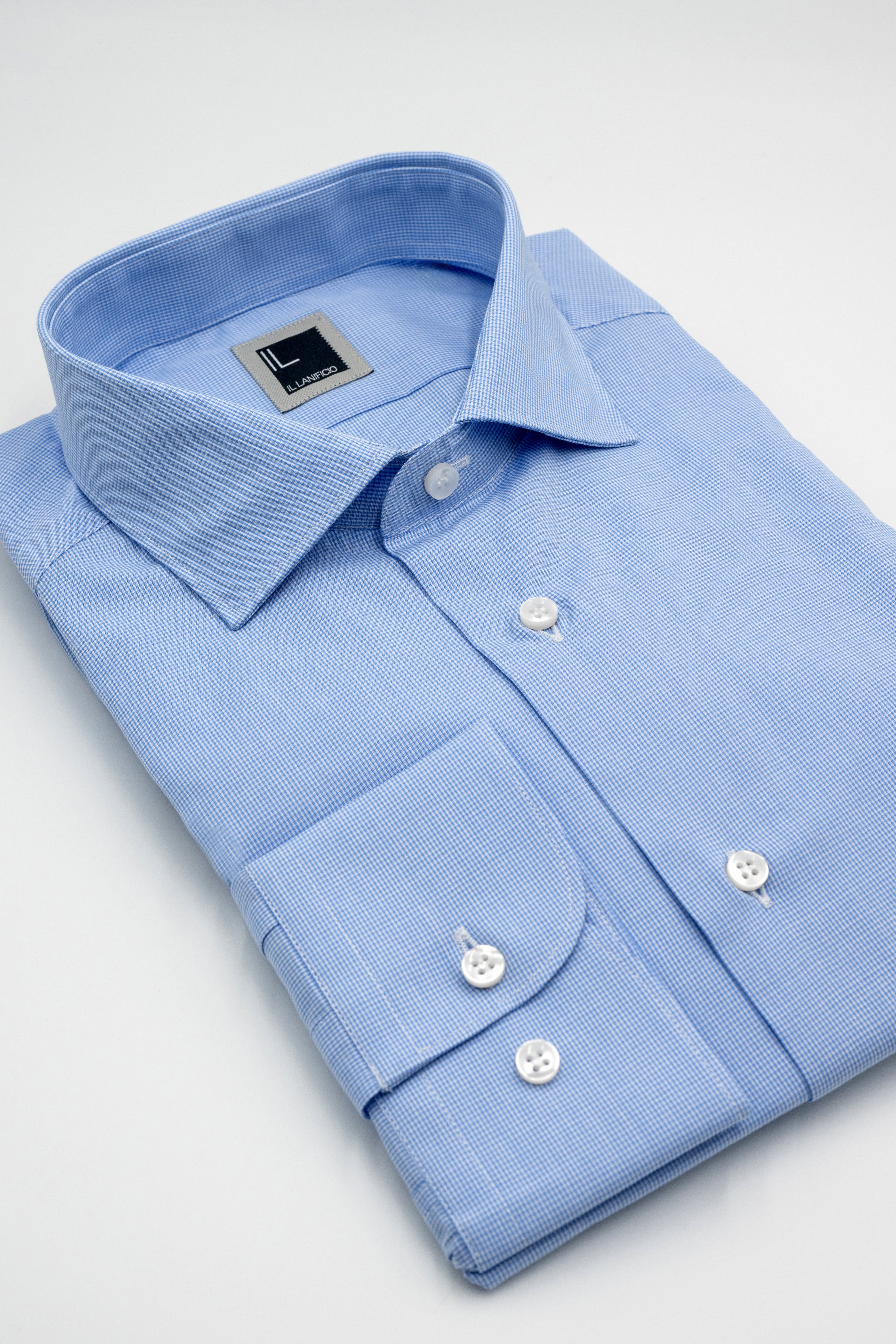 Camicia Microfantasia Slim Fit con Collo Francese - AZZURRO QUADRI