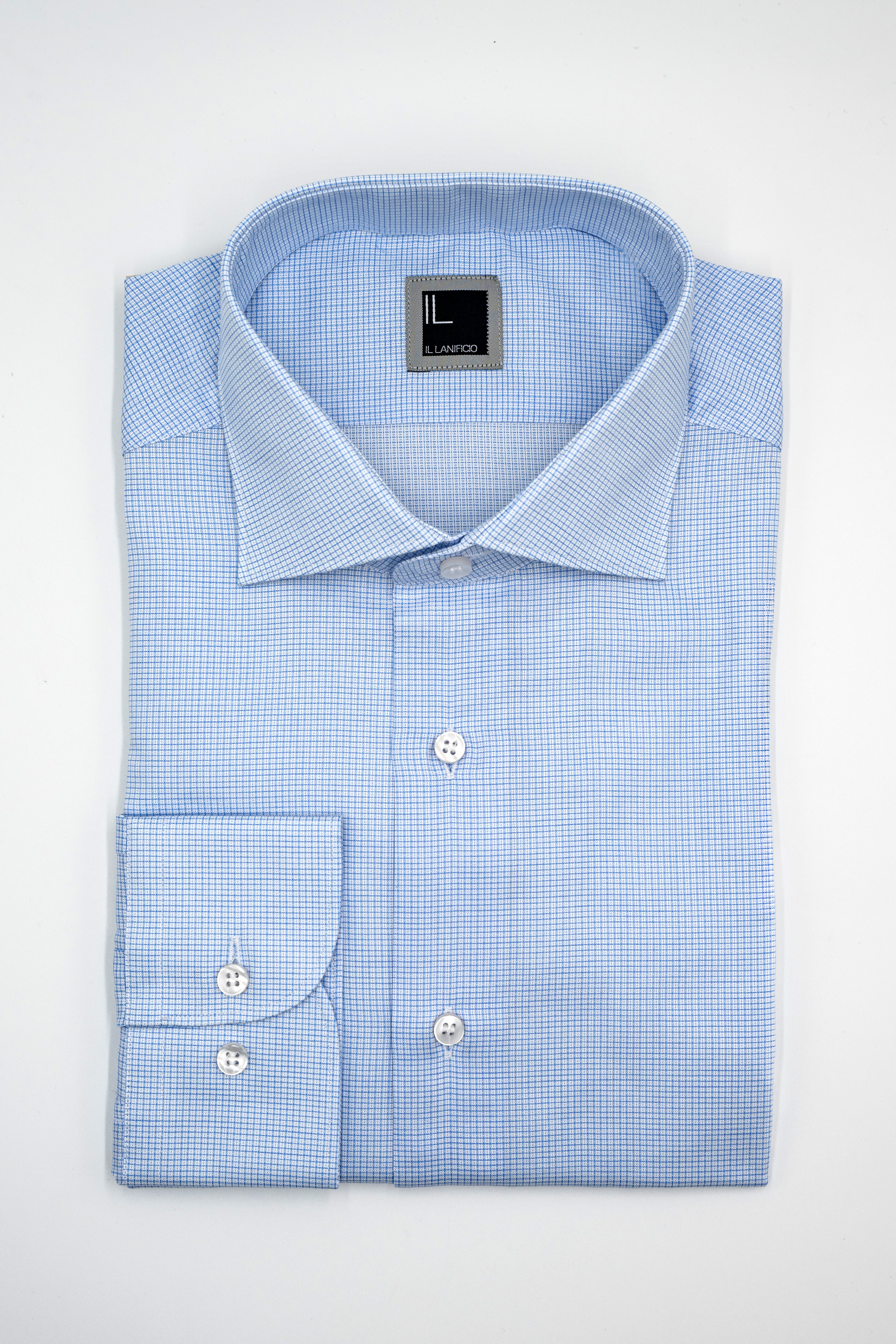 Camicia Slim Fit in Cotone con Collo Francese - FANT. AZZURRO