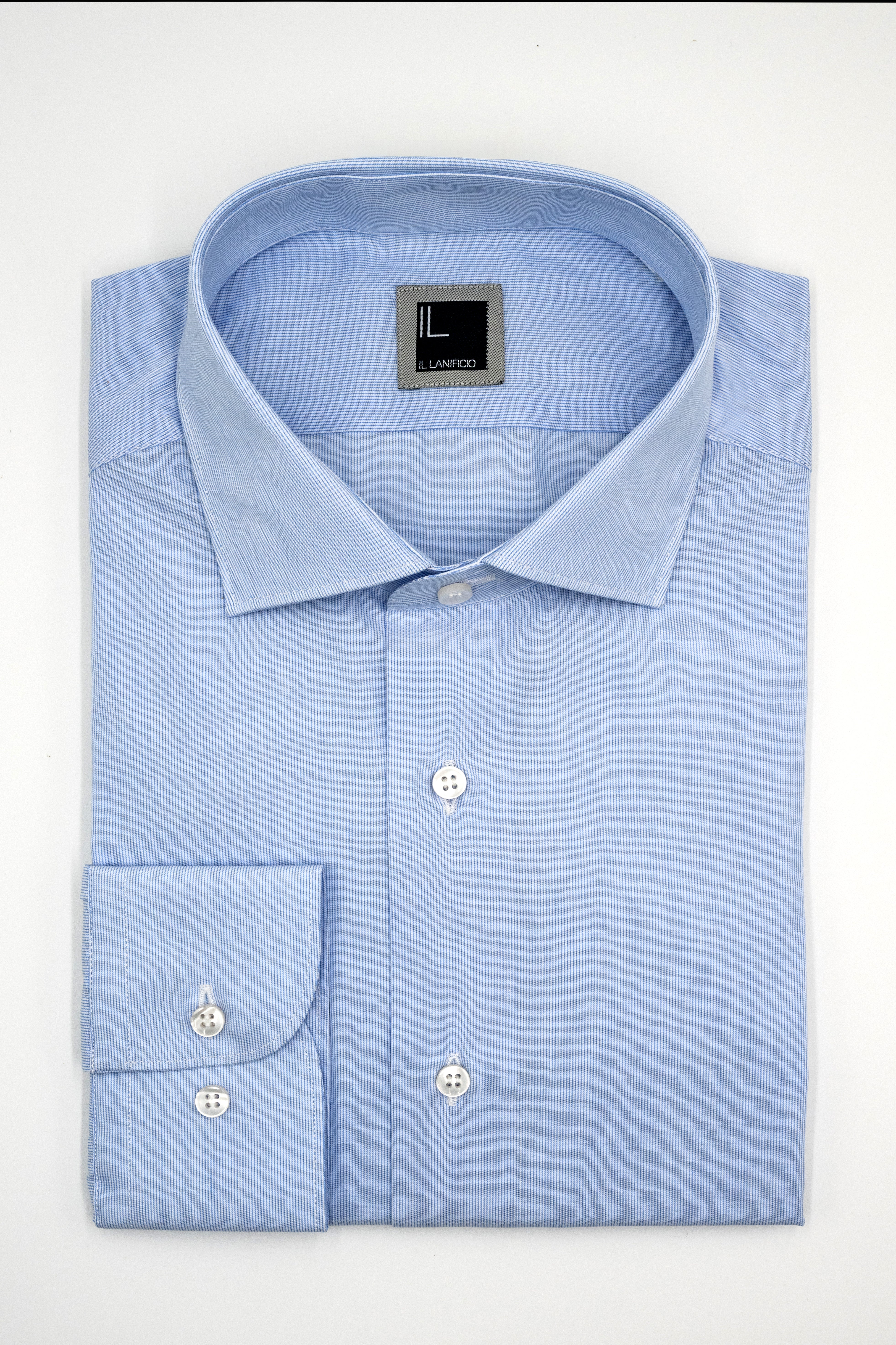 Camicia a Righe Slim Fit con Collo Francese - RIGATO BIANCO/AZZURRO