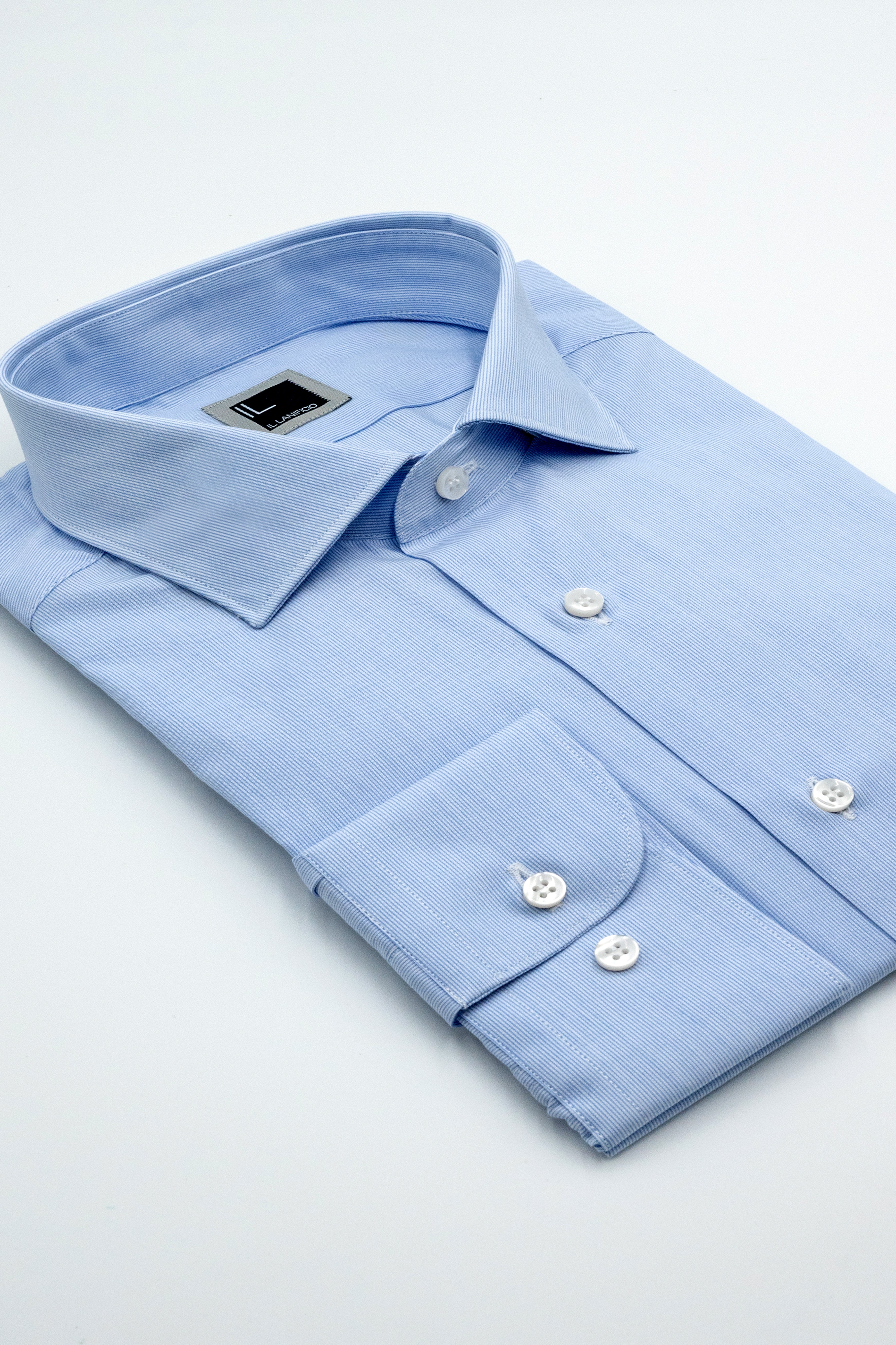 Camicia a Righe Slim Fit con Collo Francese - RIGATO BIANCO/AZZURRO