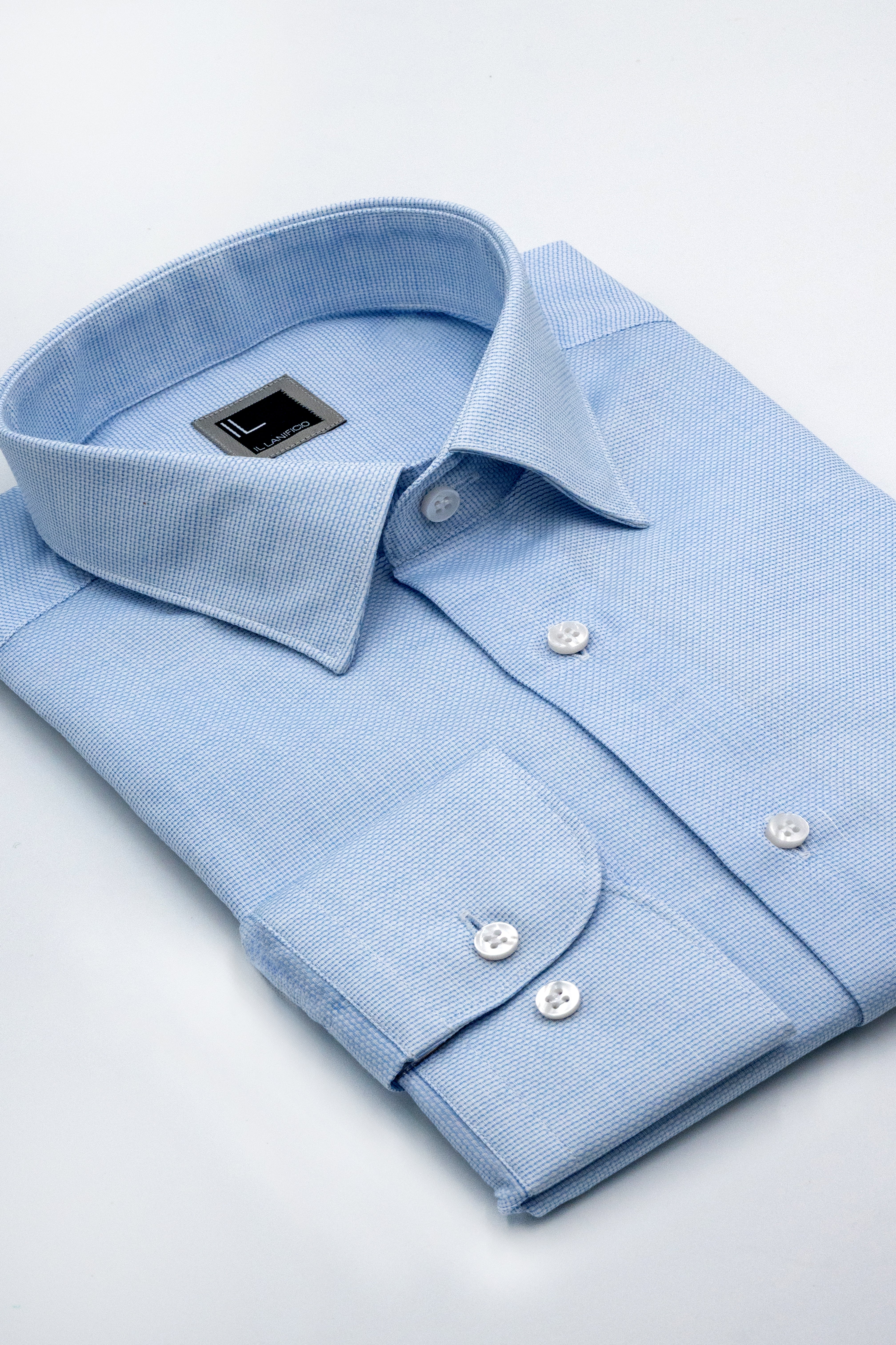 Camicia Tinta Unita Regular Fit con Collo Classico - AZZURRO