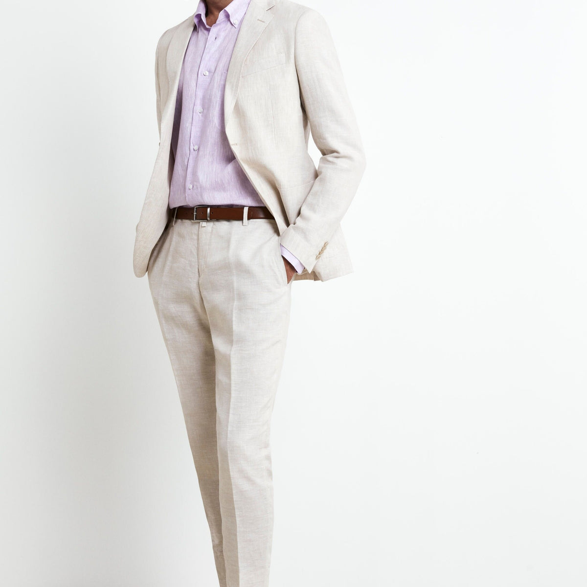 Giacca Vestito Di Lino Beige Abito Uomo Monopetto Completo Lino