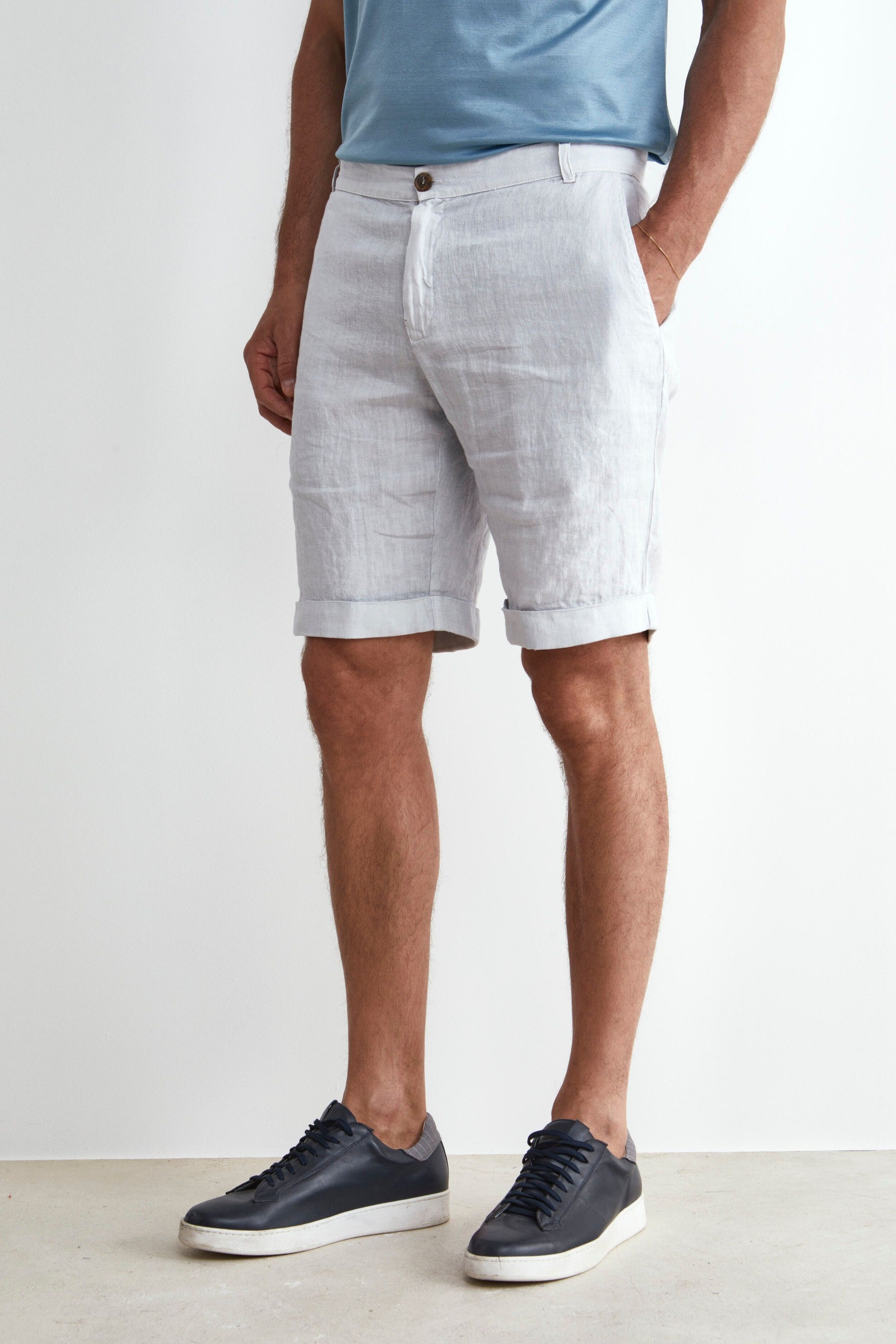 Bermuda in Lino con Risvolto GHIACCIO