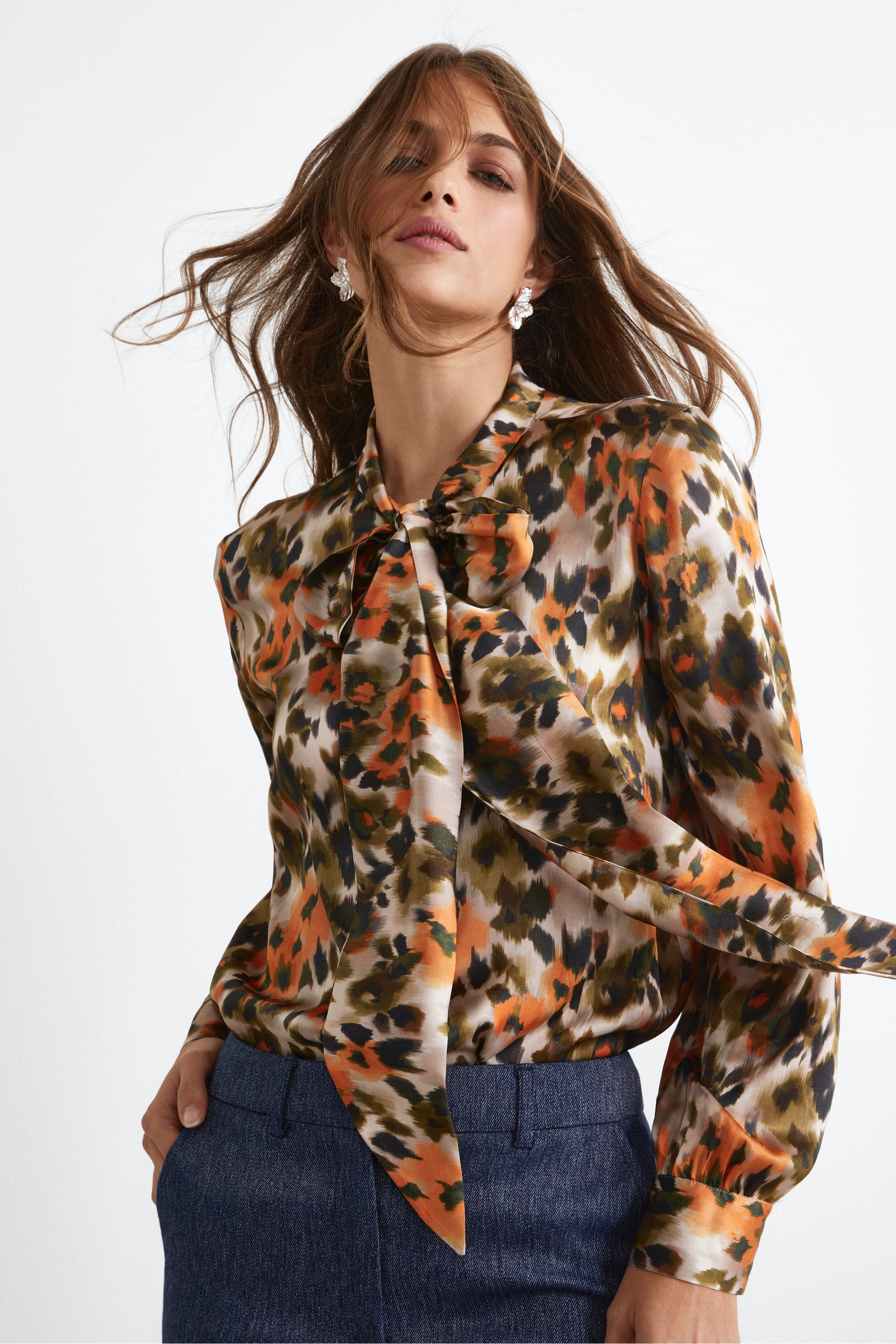 Camicie Top Fantasia Elegante Fiocco Camicie Seta Fantasia Camicia