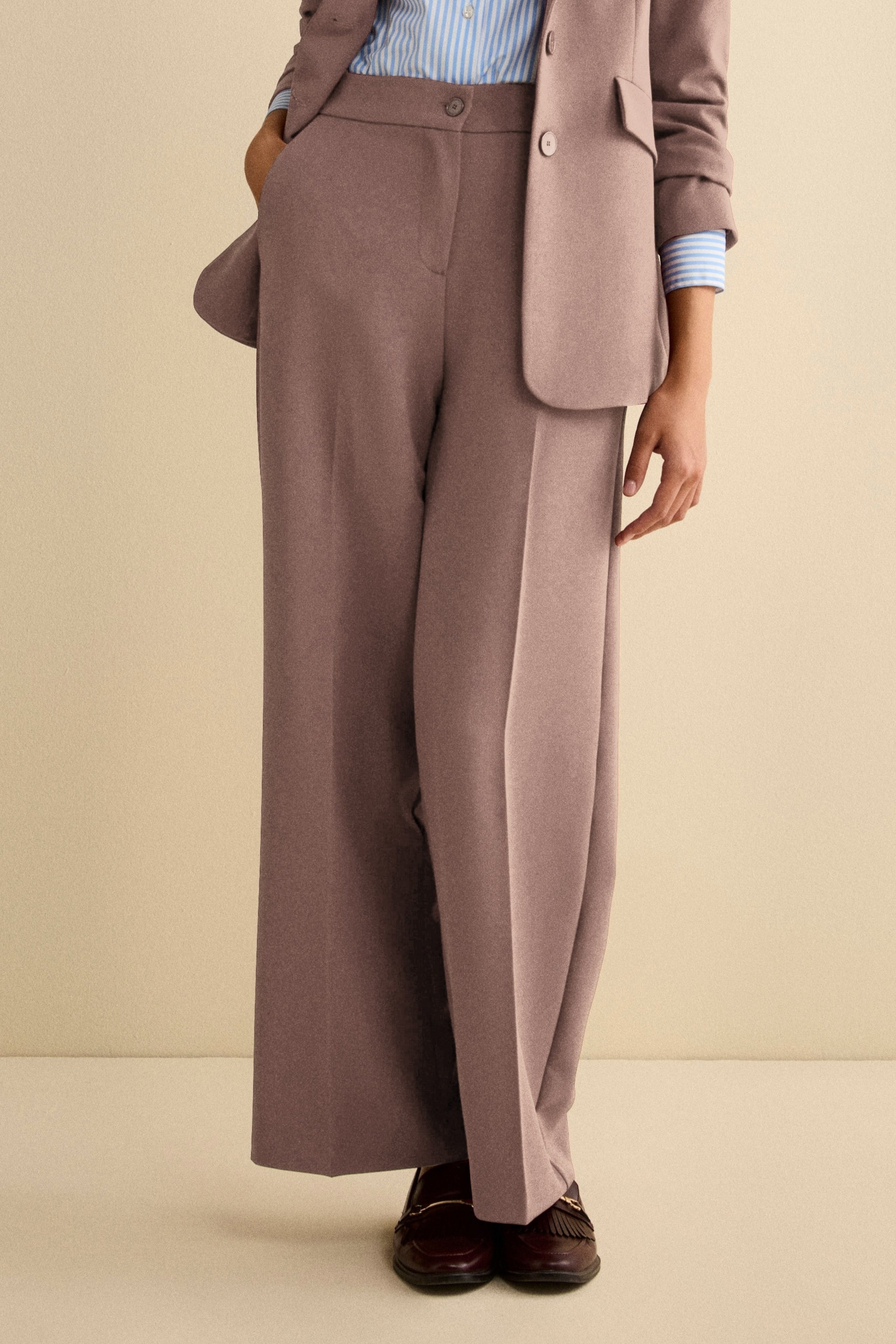 Pantalone Bistretch a Gamba Larga - ROSA ANTICO