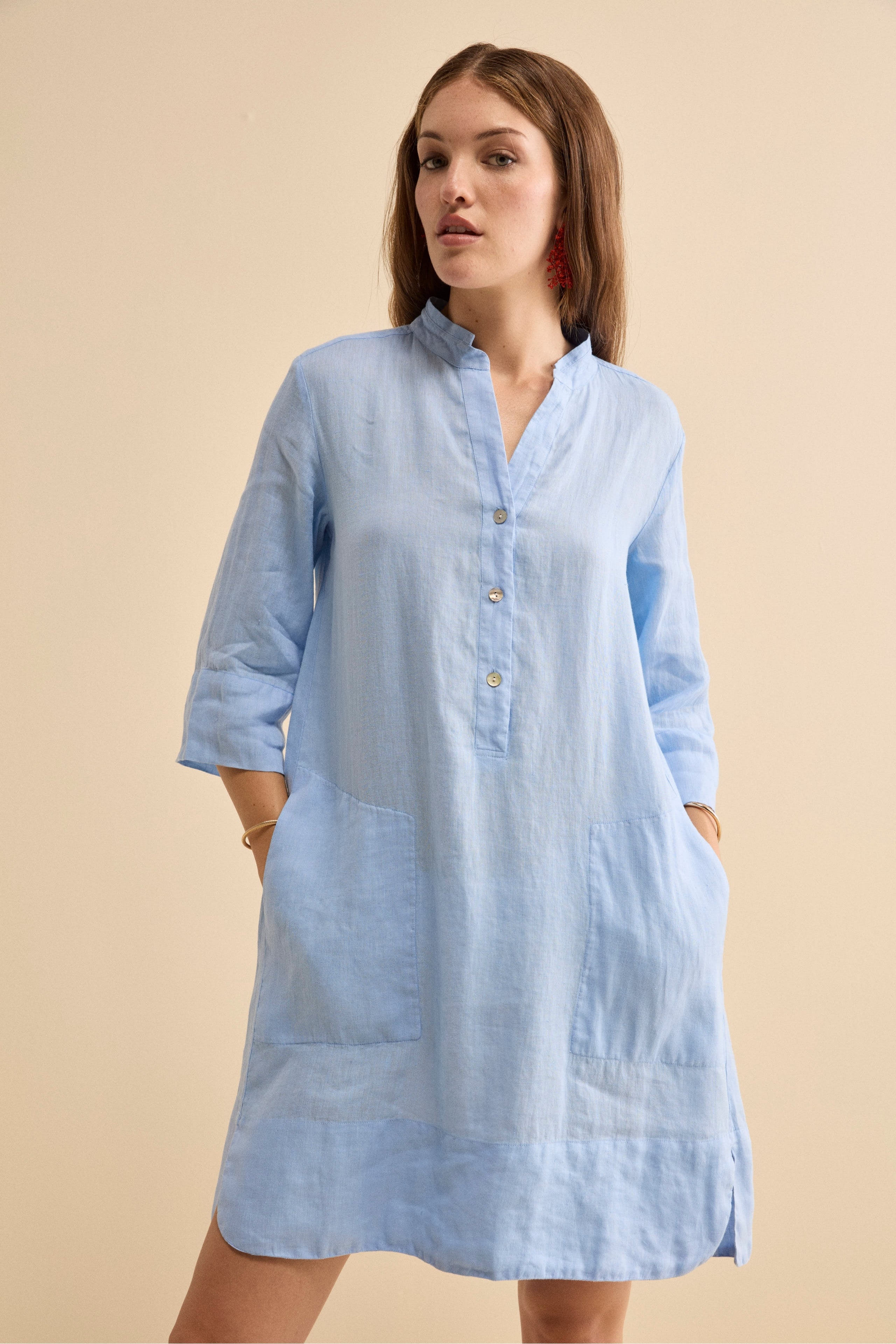 Lino Donna Camicia Di Lino Con Abito 100% Camicia Di Lino Vestito