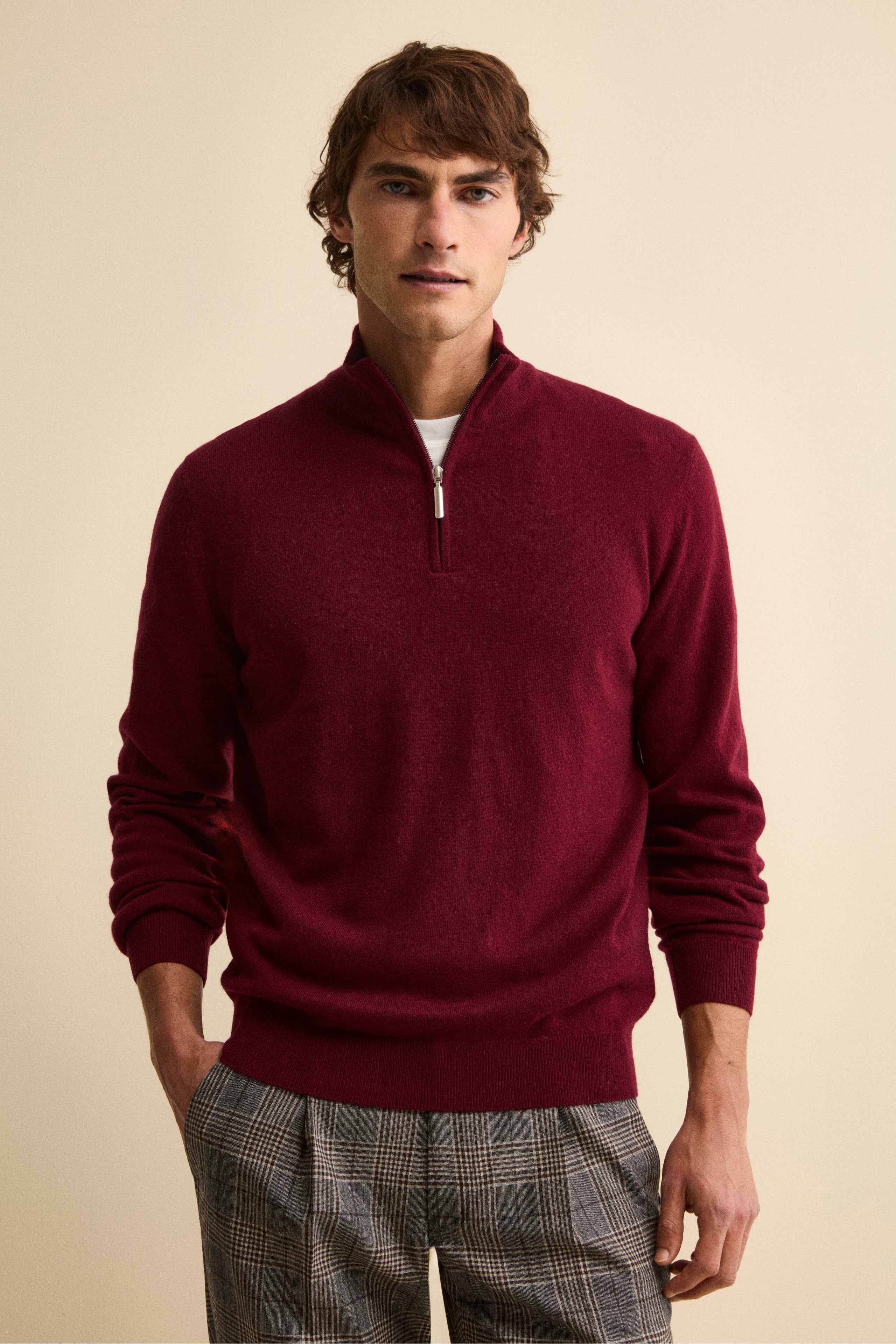 Lupetto con Zip in Lana e Cashmere - BORDEAUX