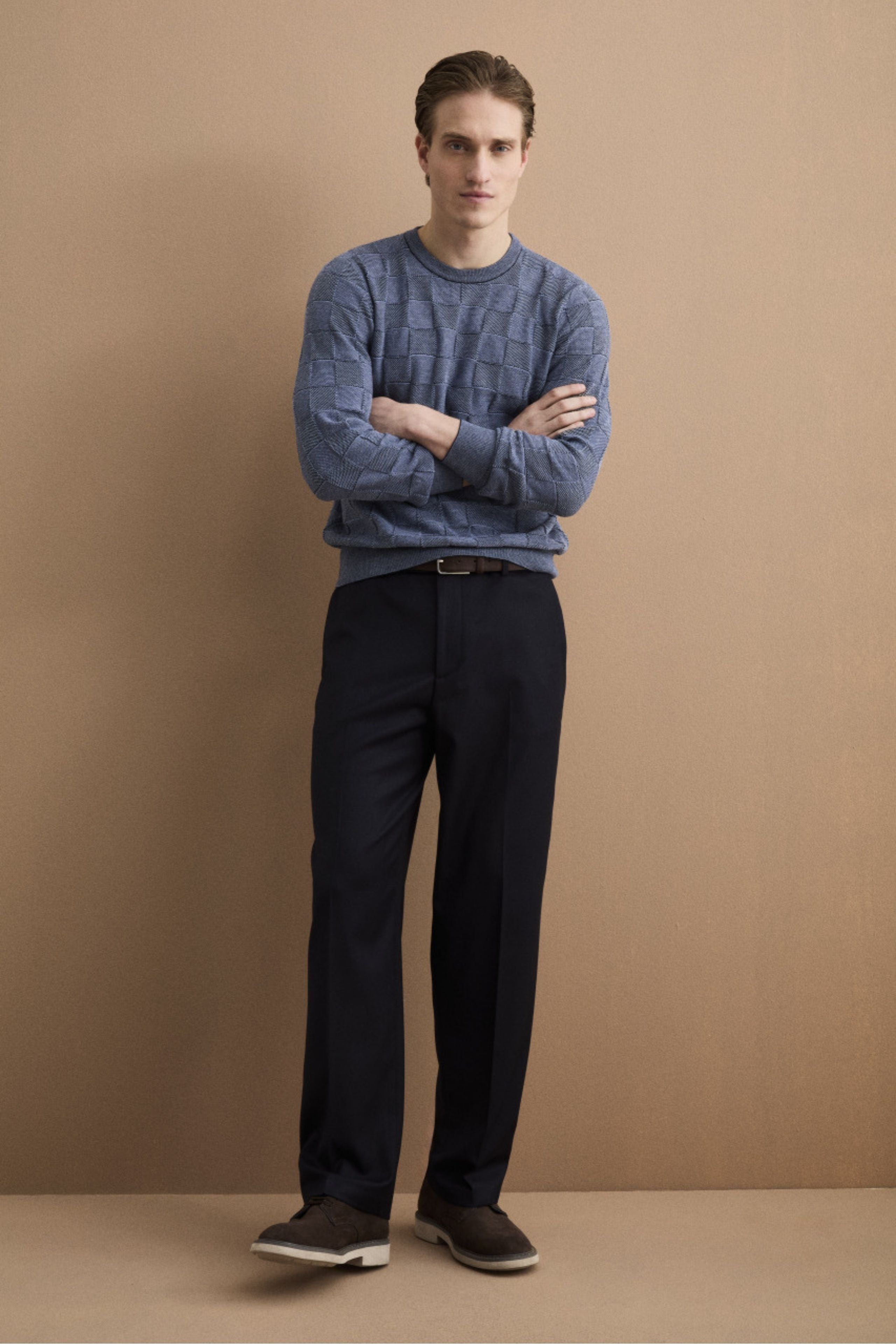 Maglia Dama Girocollo in Cotone - BLU/GRIGIO