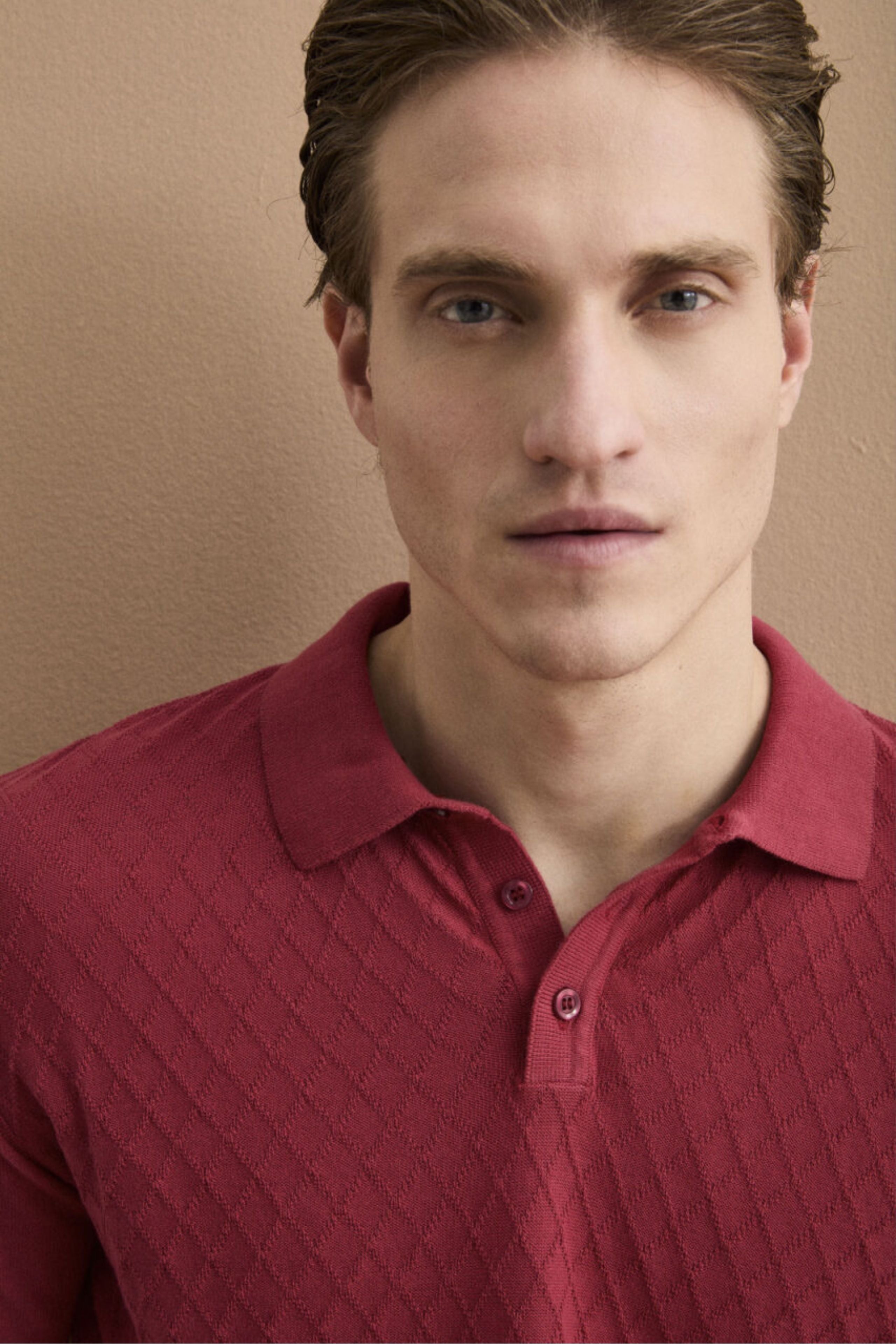 Polo Mezza Manica a Rombi in Cotone Piquet - GERANIO