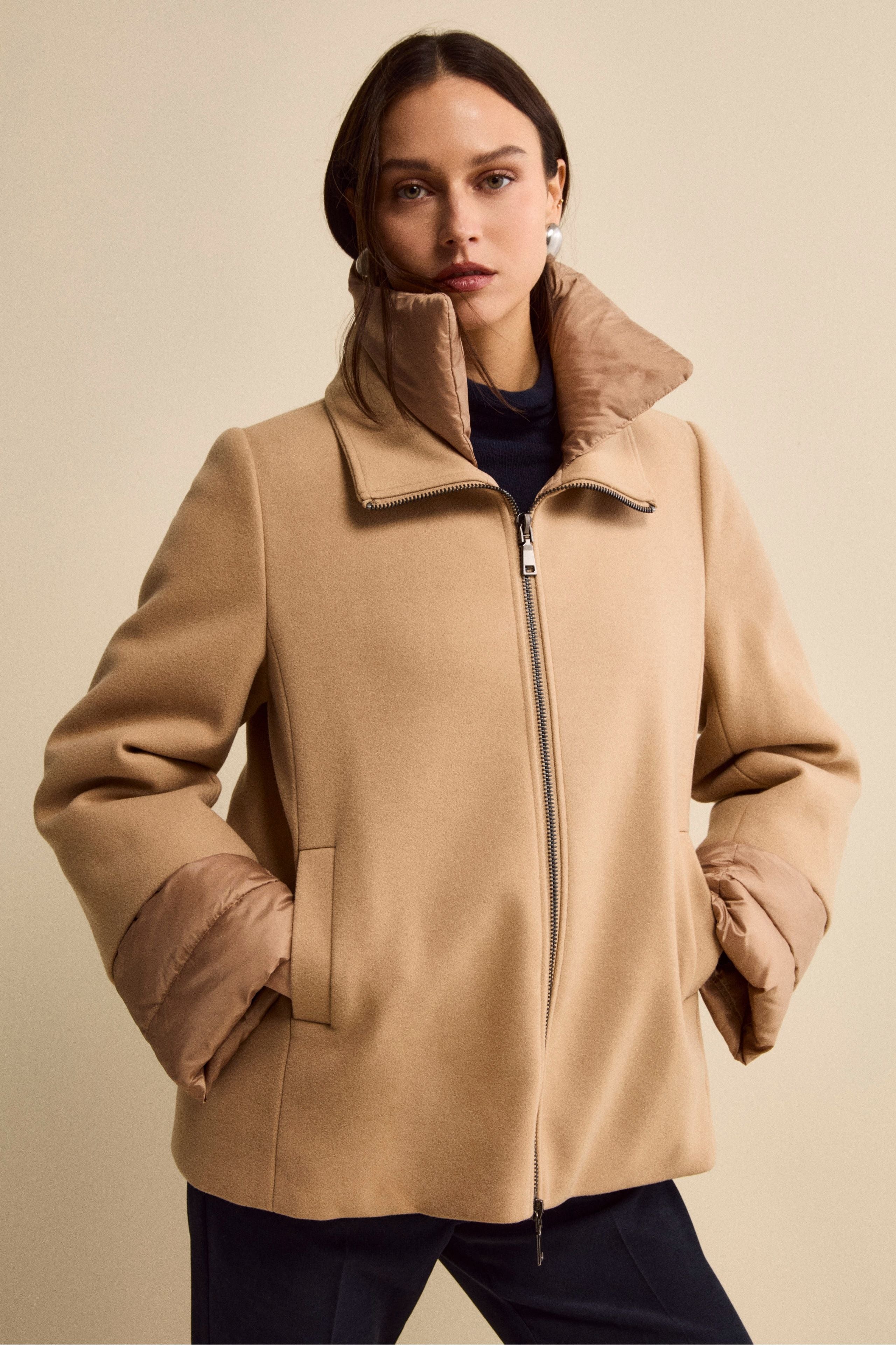 Giubbotto Imbottito Svasato con Zip - CAMMELLO