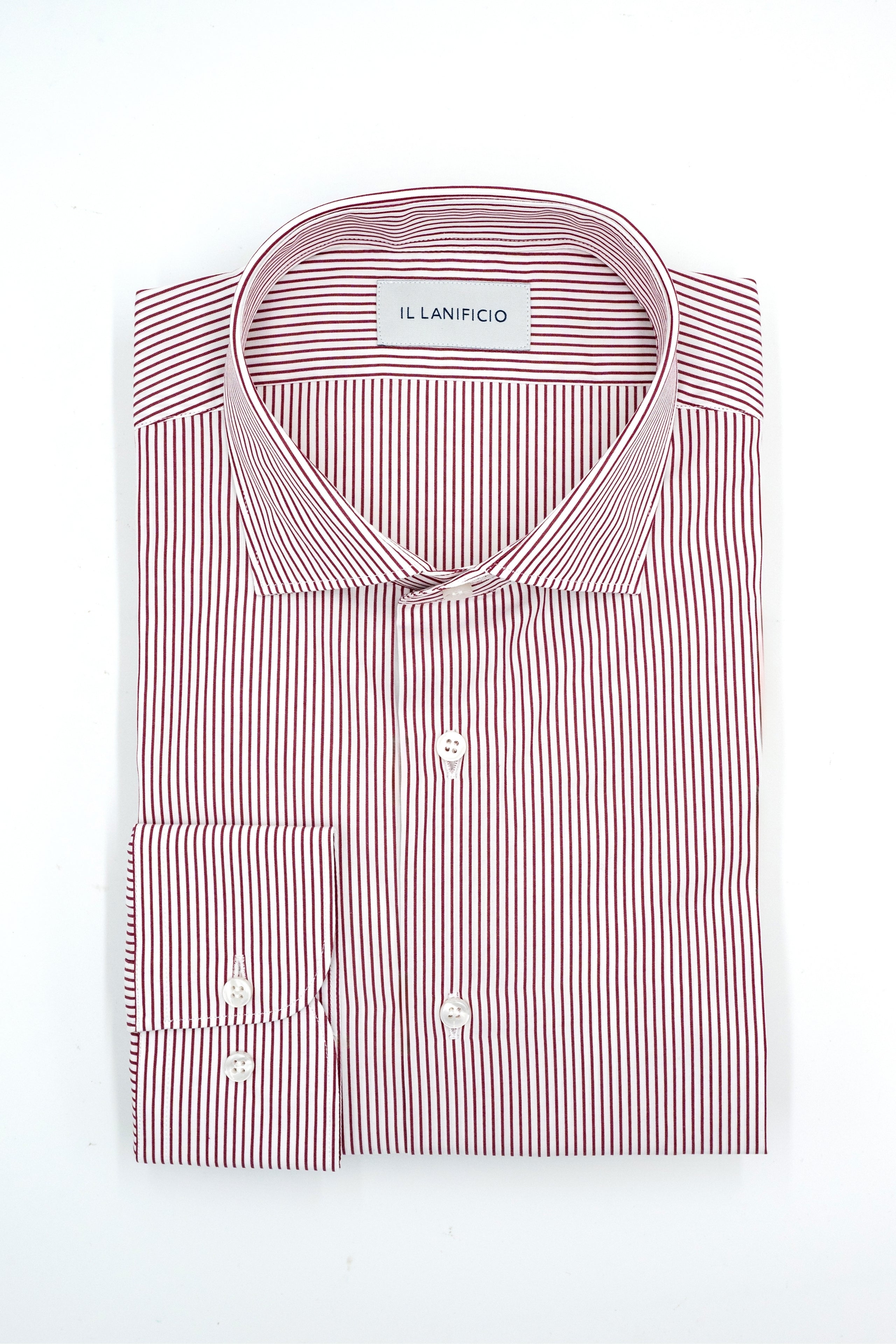 Camicia Fantasia Custom Fit in Cotone Dobby - ROSSO RIGATO
