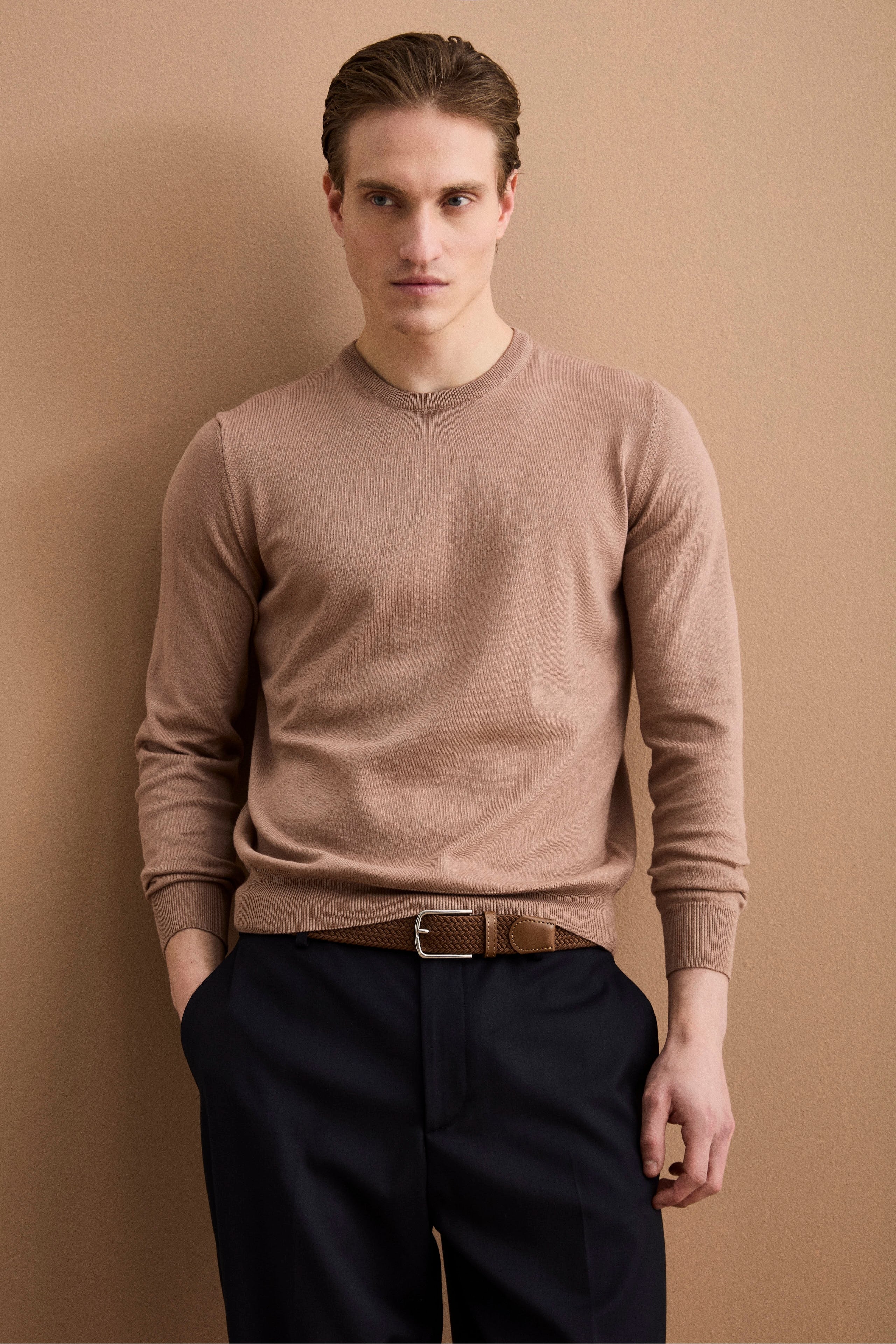 Maglia girocollo in cotone - CAPPUCCINO